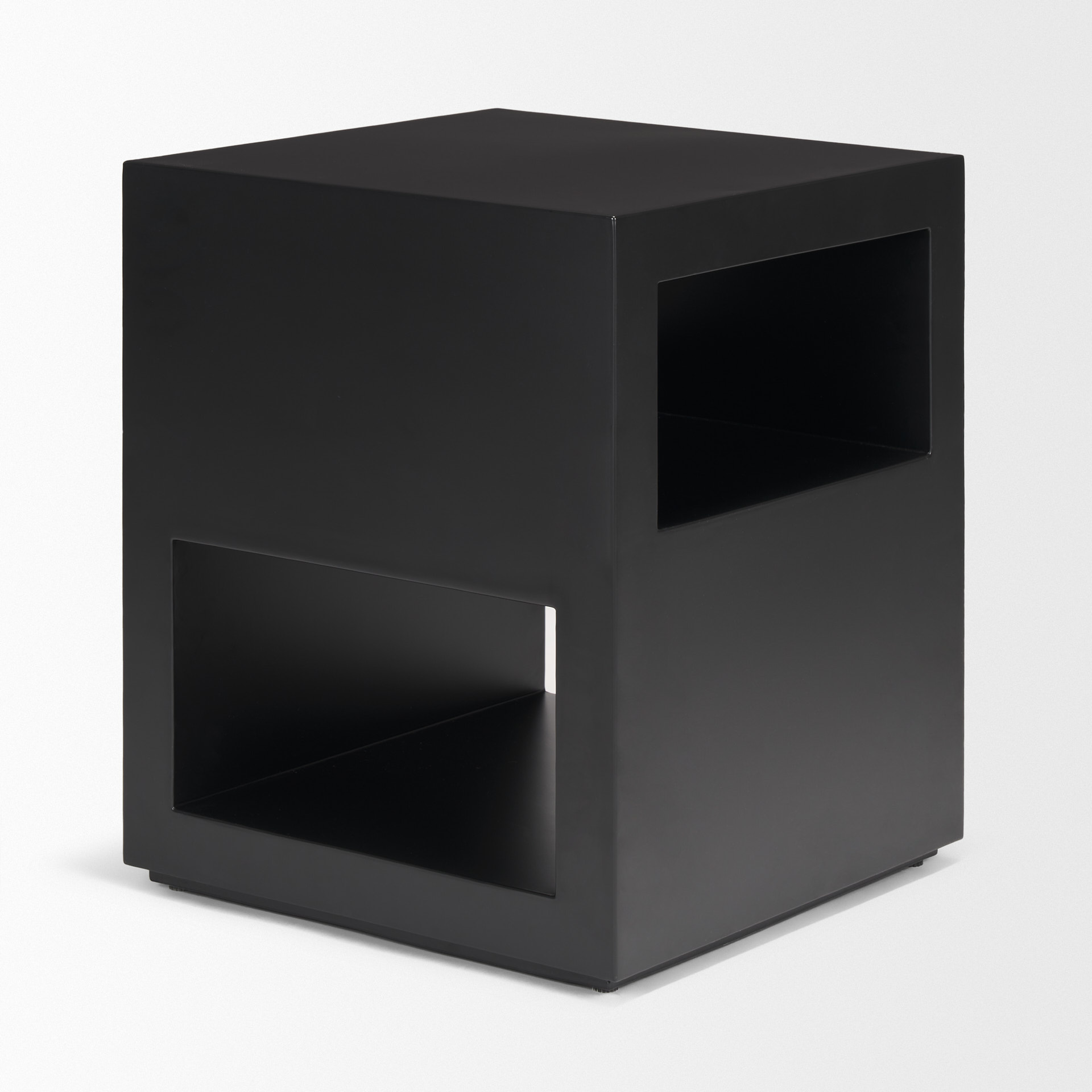 vondra matte black metal w/ open shelves side table