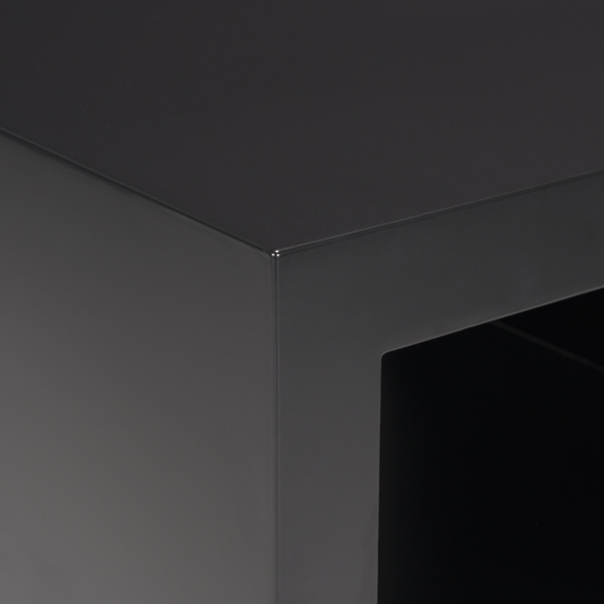 vondra matte black metal w/ open shelves side table