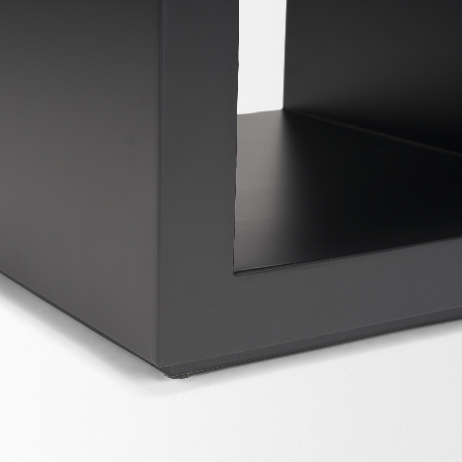 vondra matte black metal w/ open shelves side table