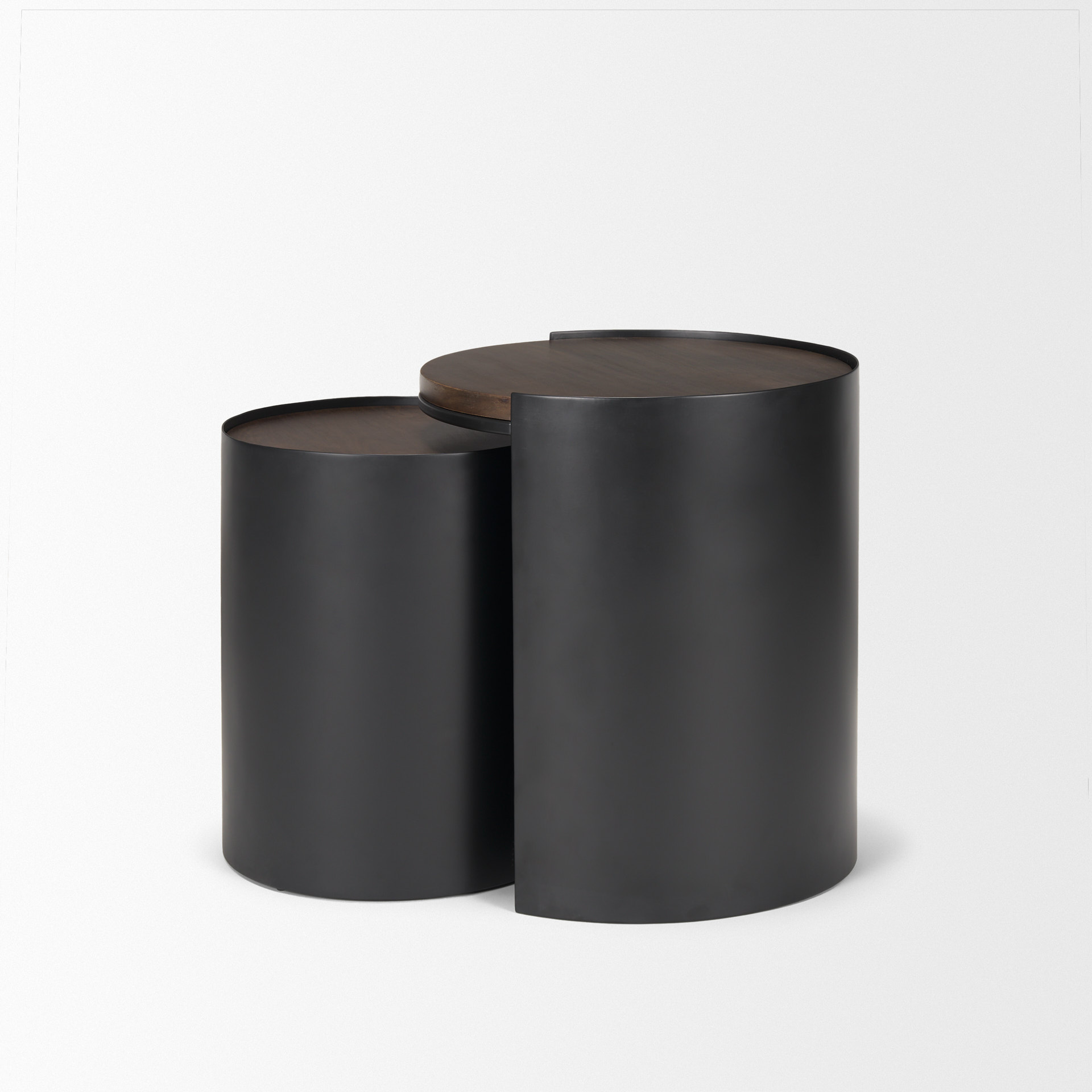 varden matte black metal w/ dark brown wood top nesting accent tables