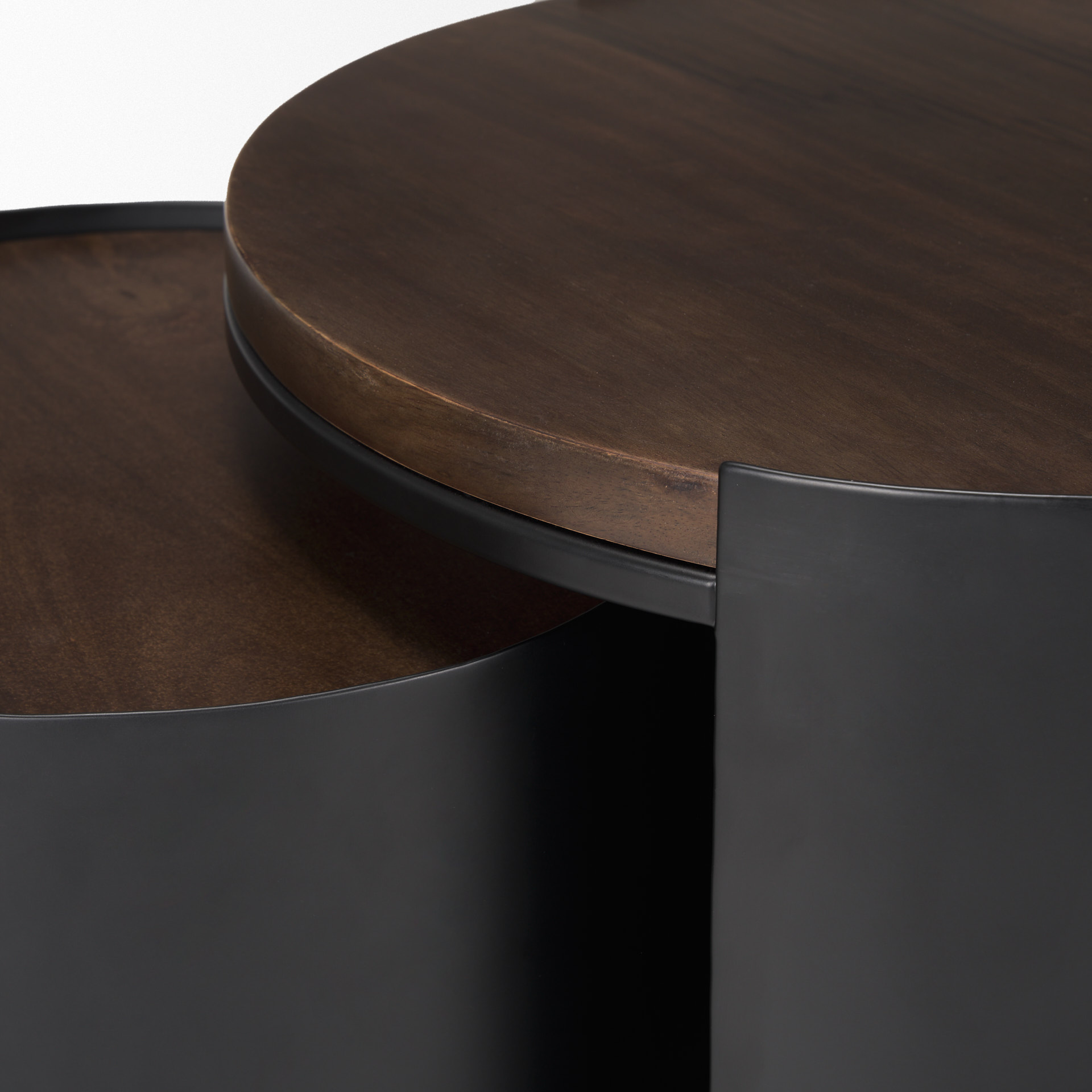 varden matte black metal w/ dark brown wood top nesting accent tables