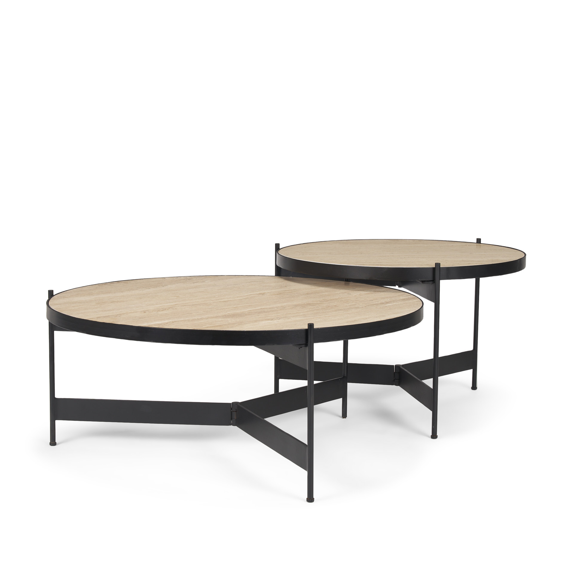 wade travertine marble w/ matte black metal coffee tables
