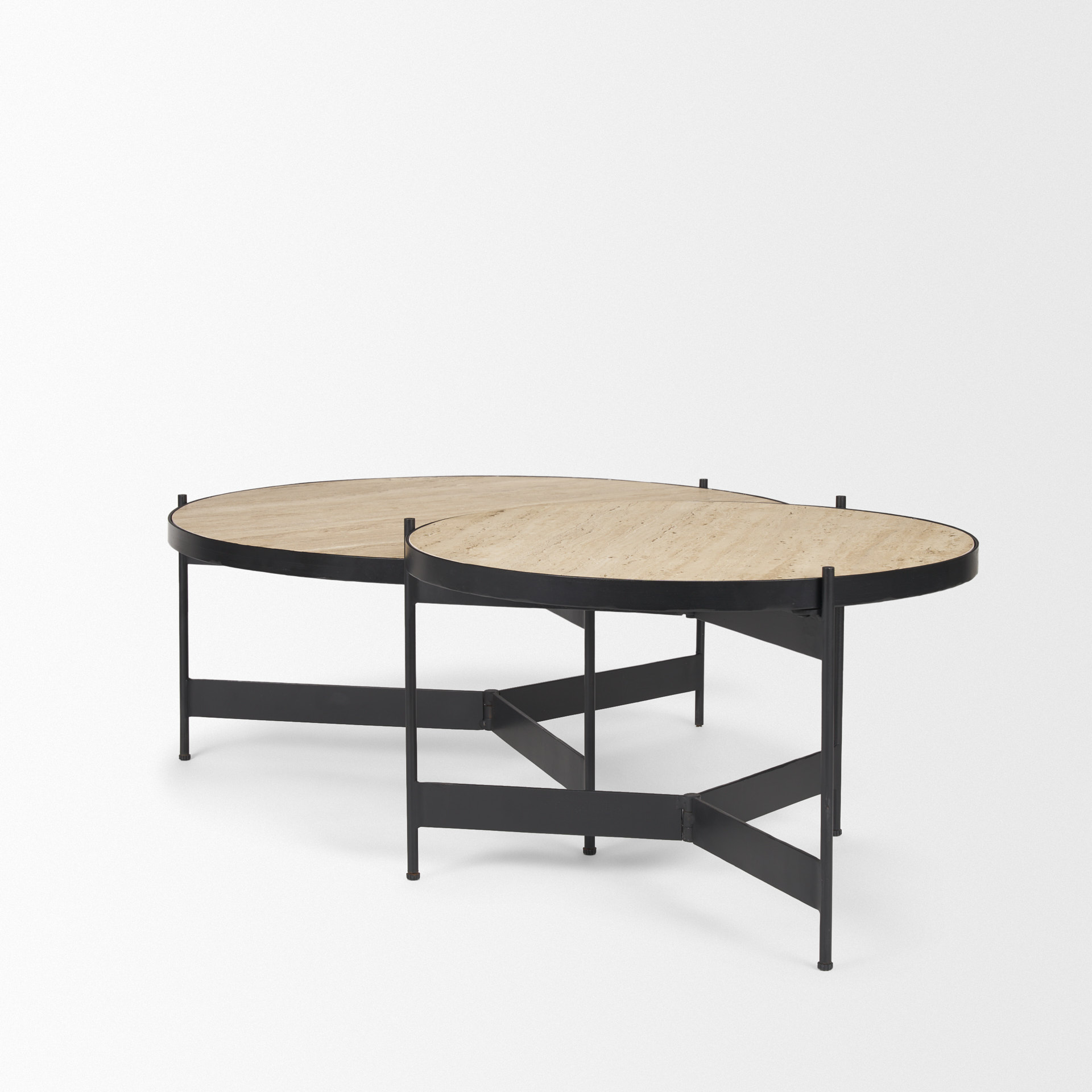 wade travertine marble w/ matte black metal coffee tables