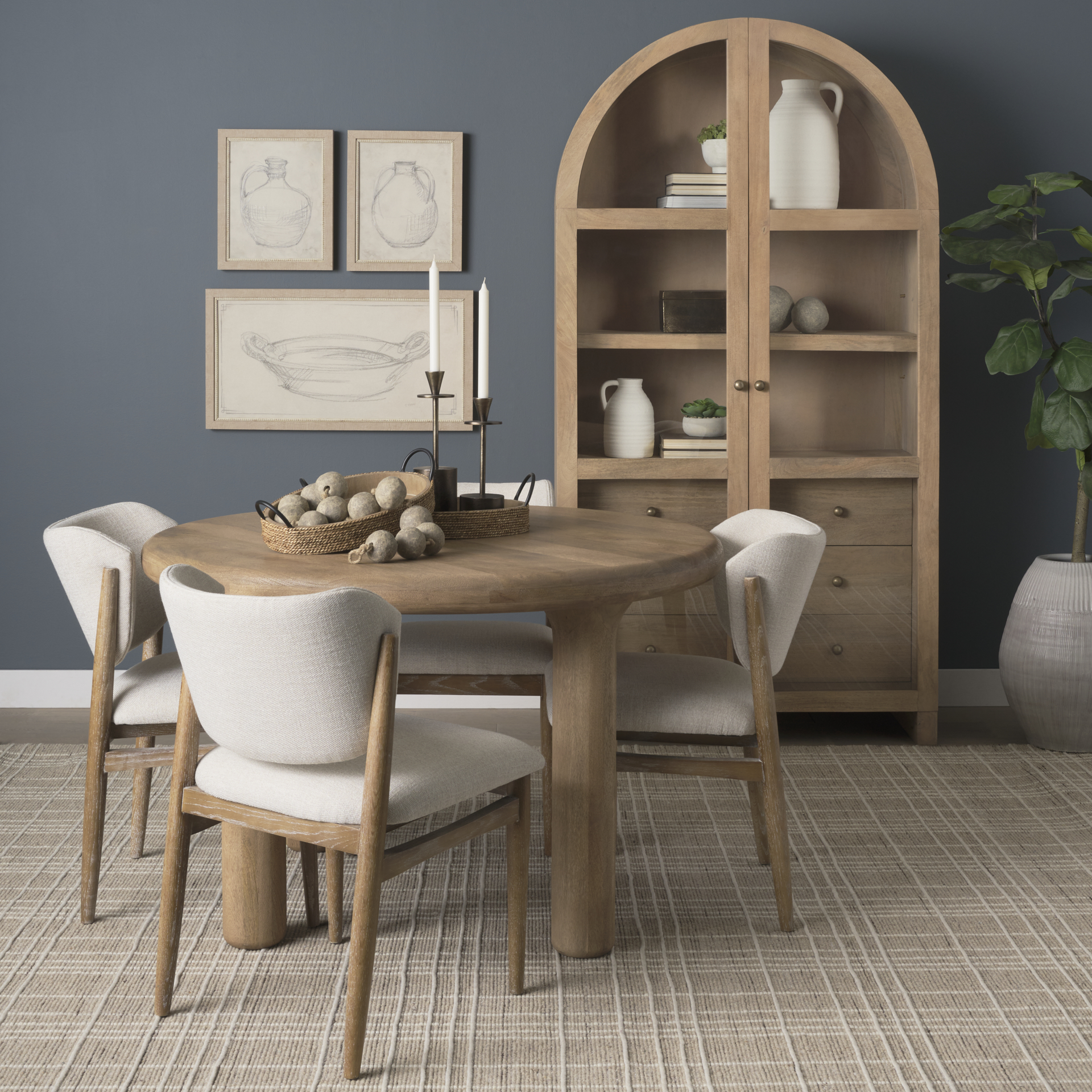 wheaton light brown wood w/ natural jute serving trays