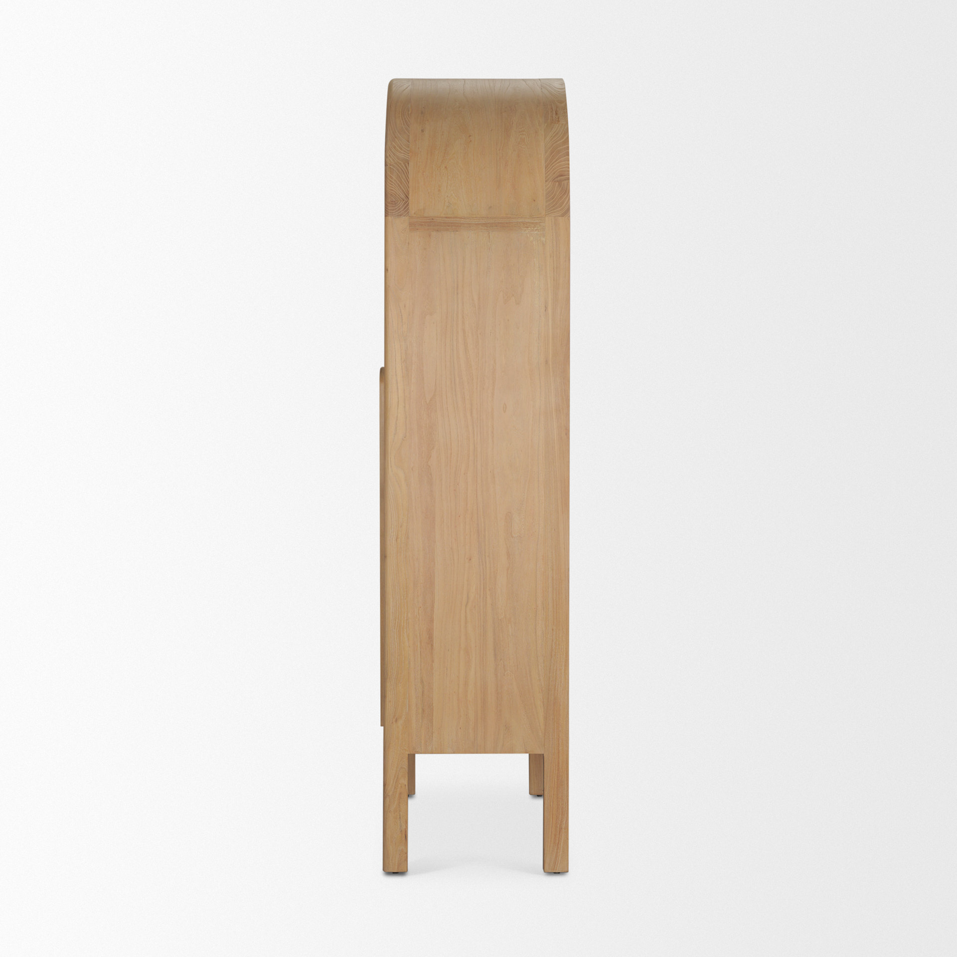 callum light brown elm wood w/ glass doors arched curio cabinet