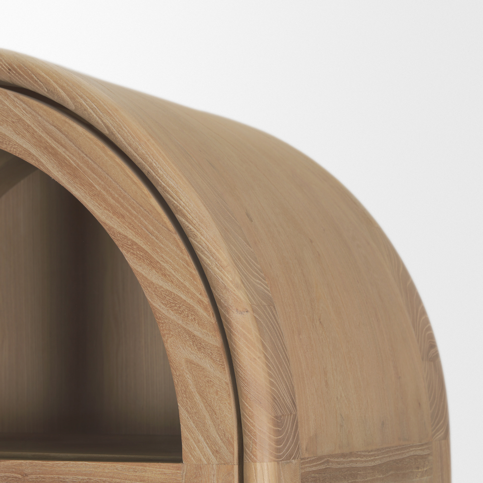 callum light brown elm wood w/ glass doors arched curio cabinet