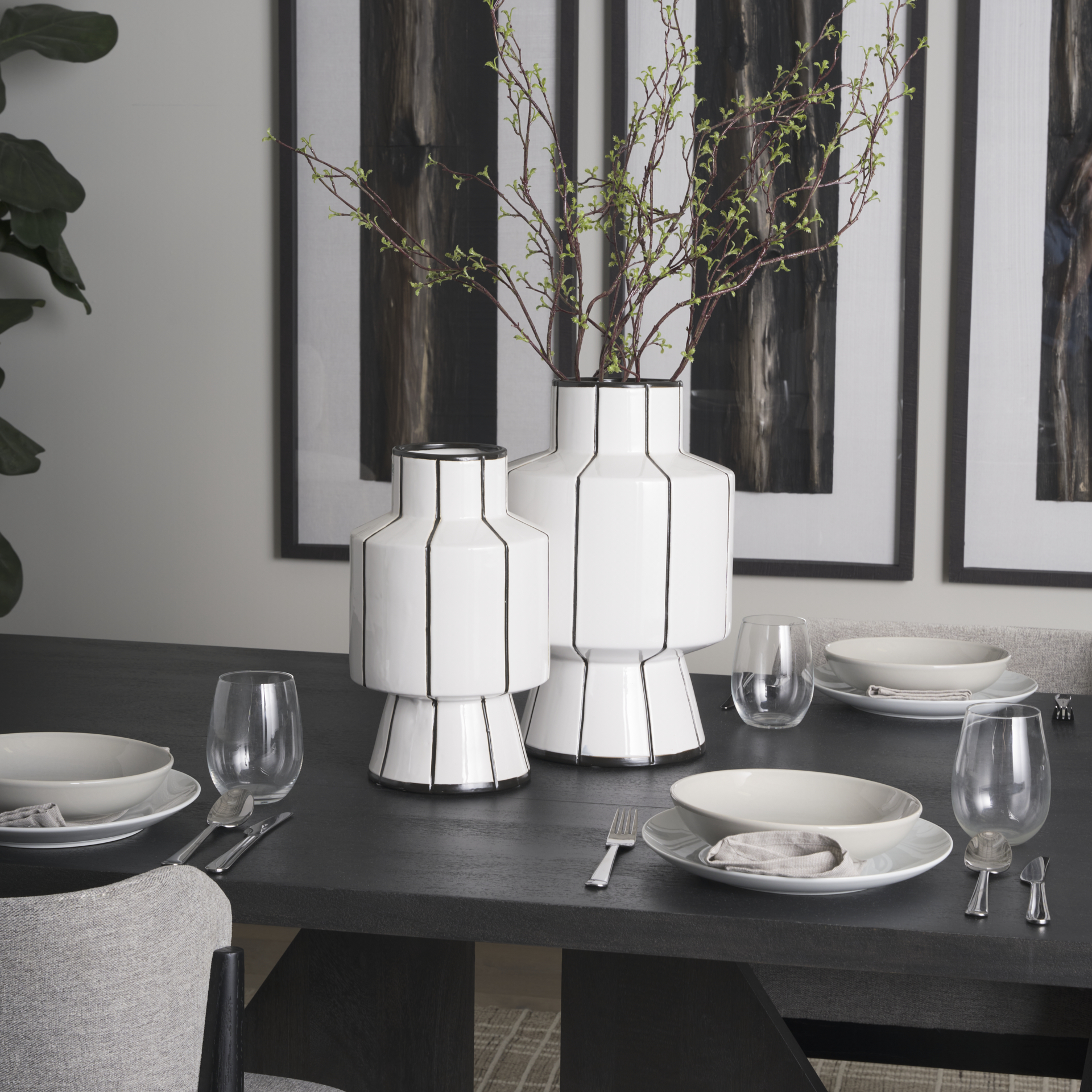 dinah small white w/ black stripes ceramic vase