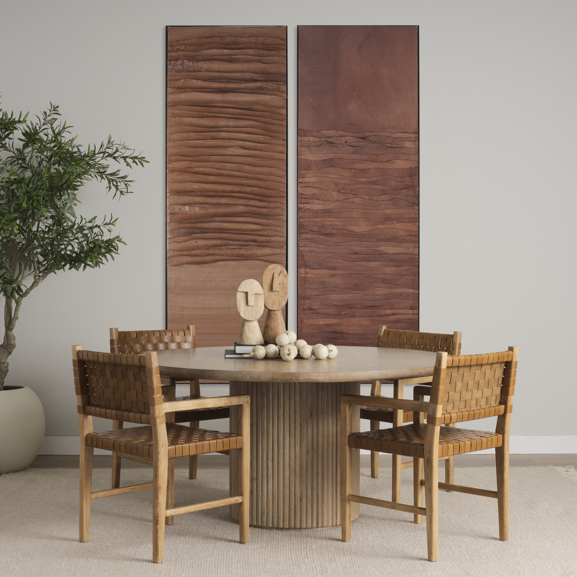 terra 60l x 60w x 30h light brown wood round fluted dining table