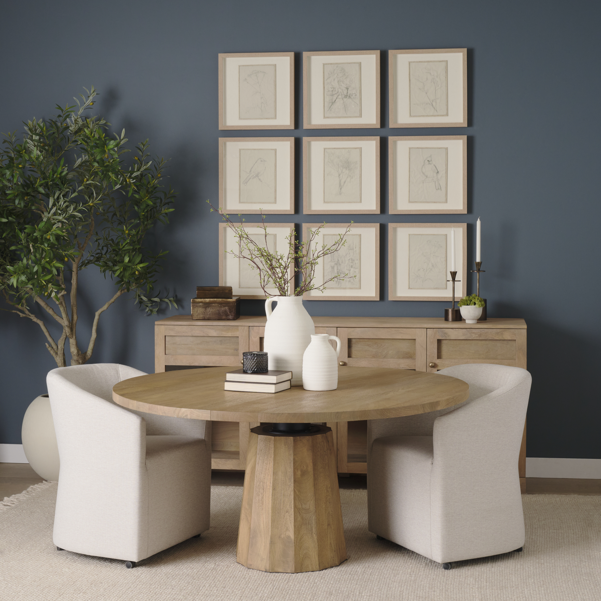 suri light brown wood w/ glass doors sideboard