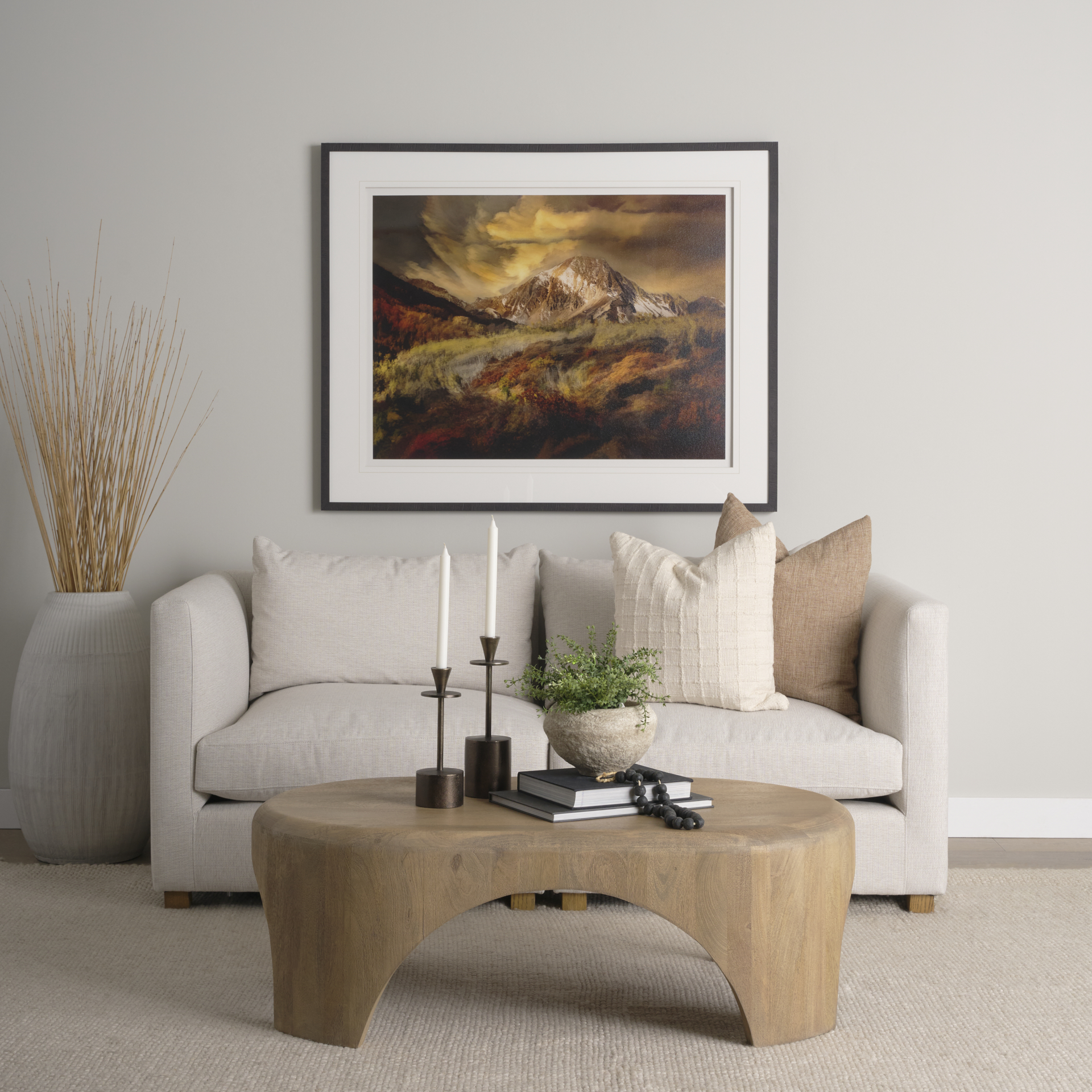 shima oval light brown wood w/ arched legs coffee table