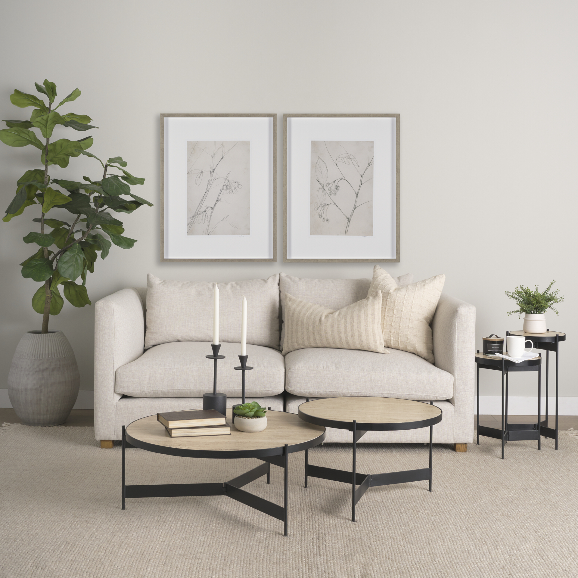 wade travertine marble w/ matte black metal coffee tables