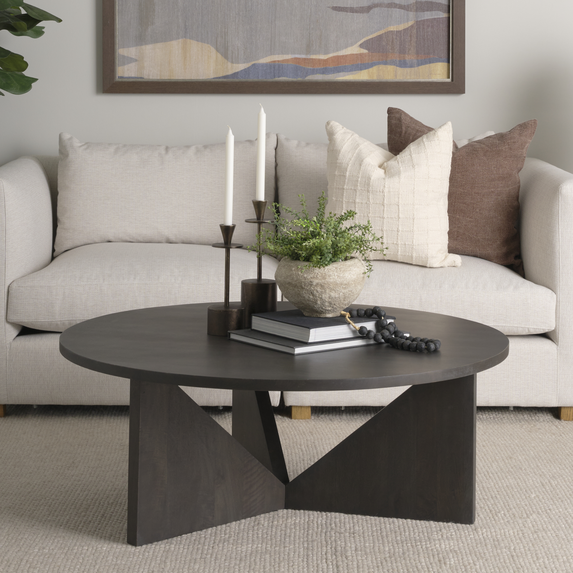 tarro brown wood w/ triangle legs coffee table