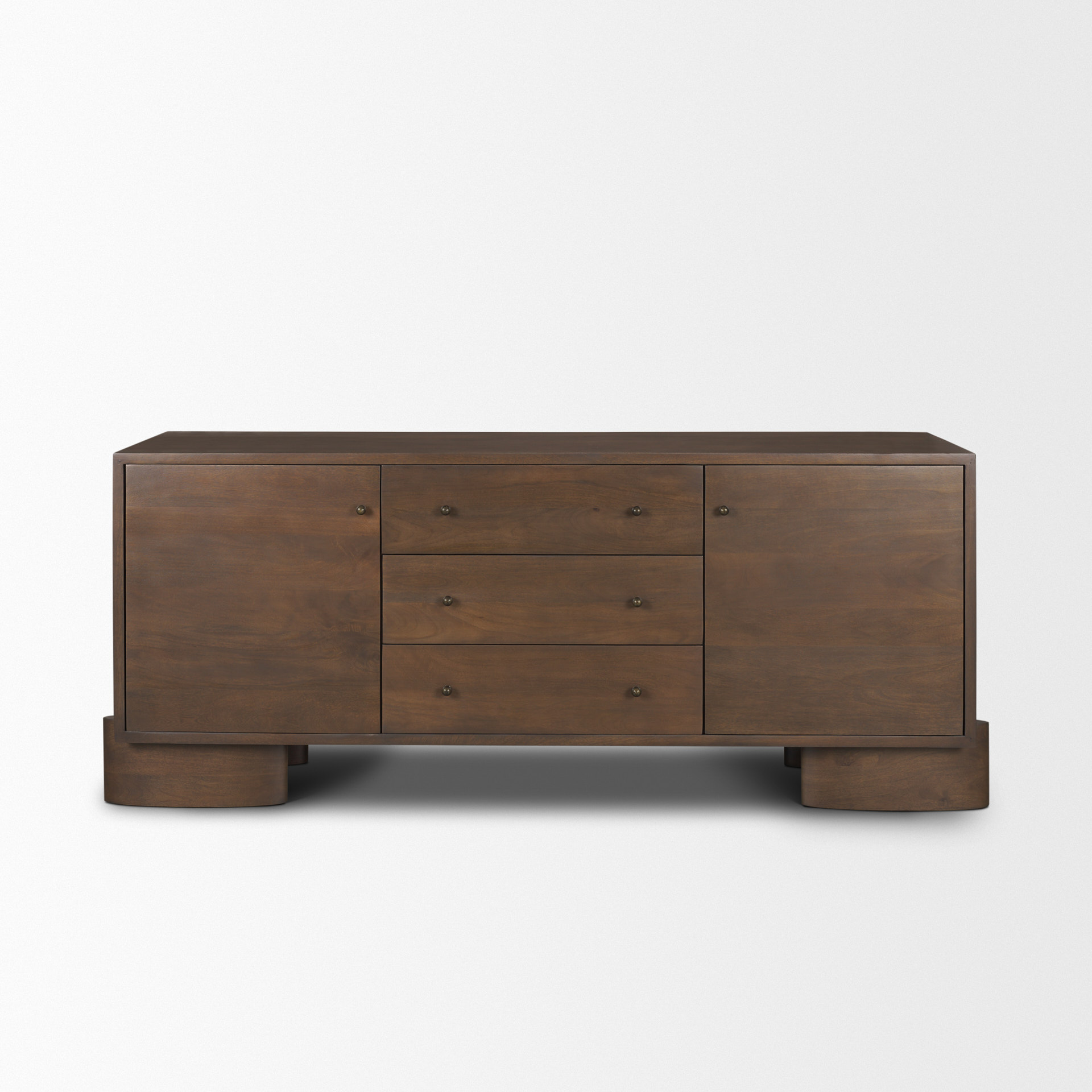 jonan dark brown wood w/ dark aged brass 2 door 3 drawer sideboard