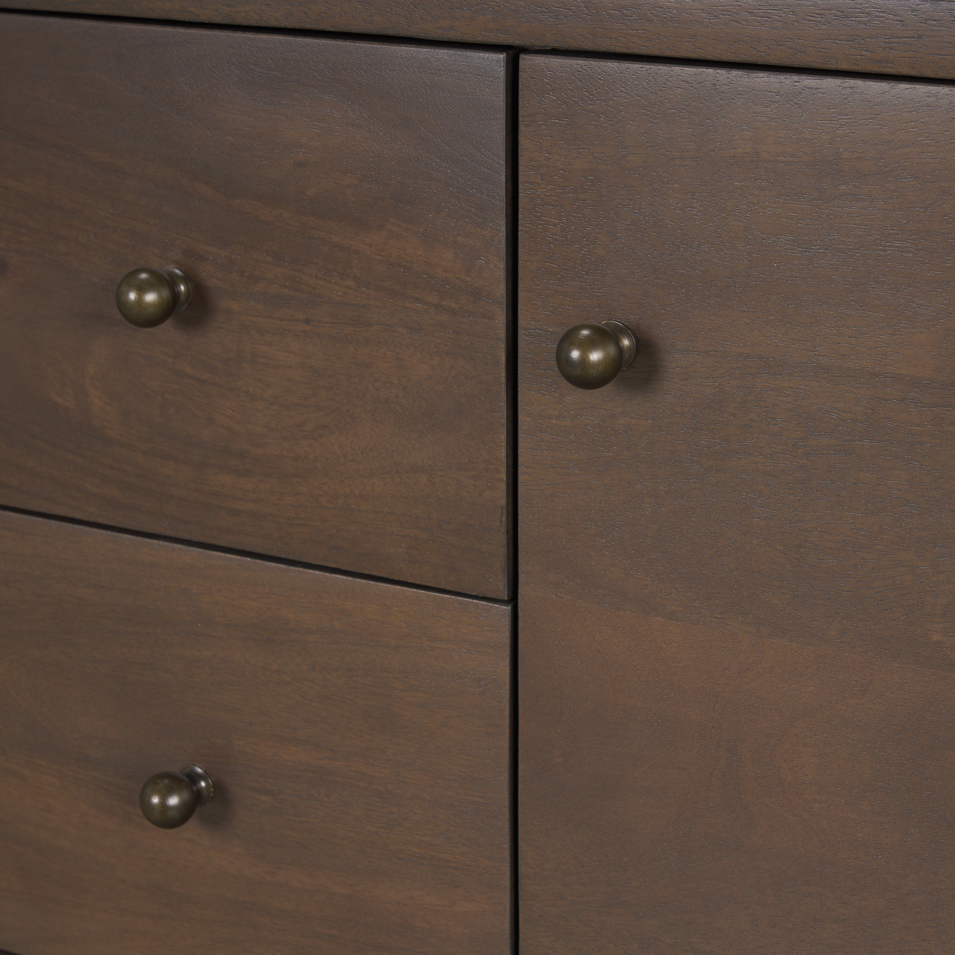 jonan dark brown wood w/ dark aged brass 2 door 3 drawer sideboard