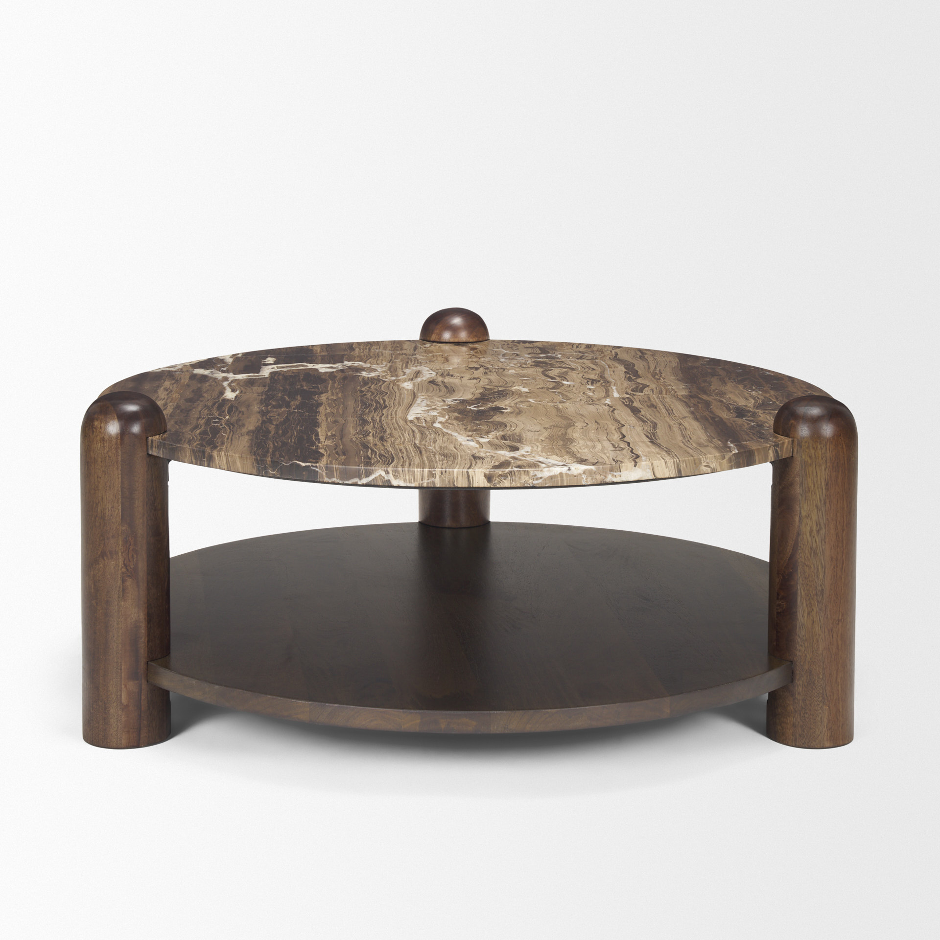 jovia brown mango wood w/ cappuccino marble round coffee table