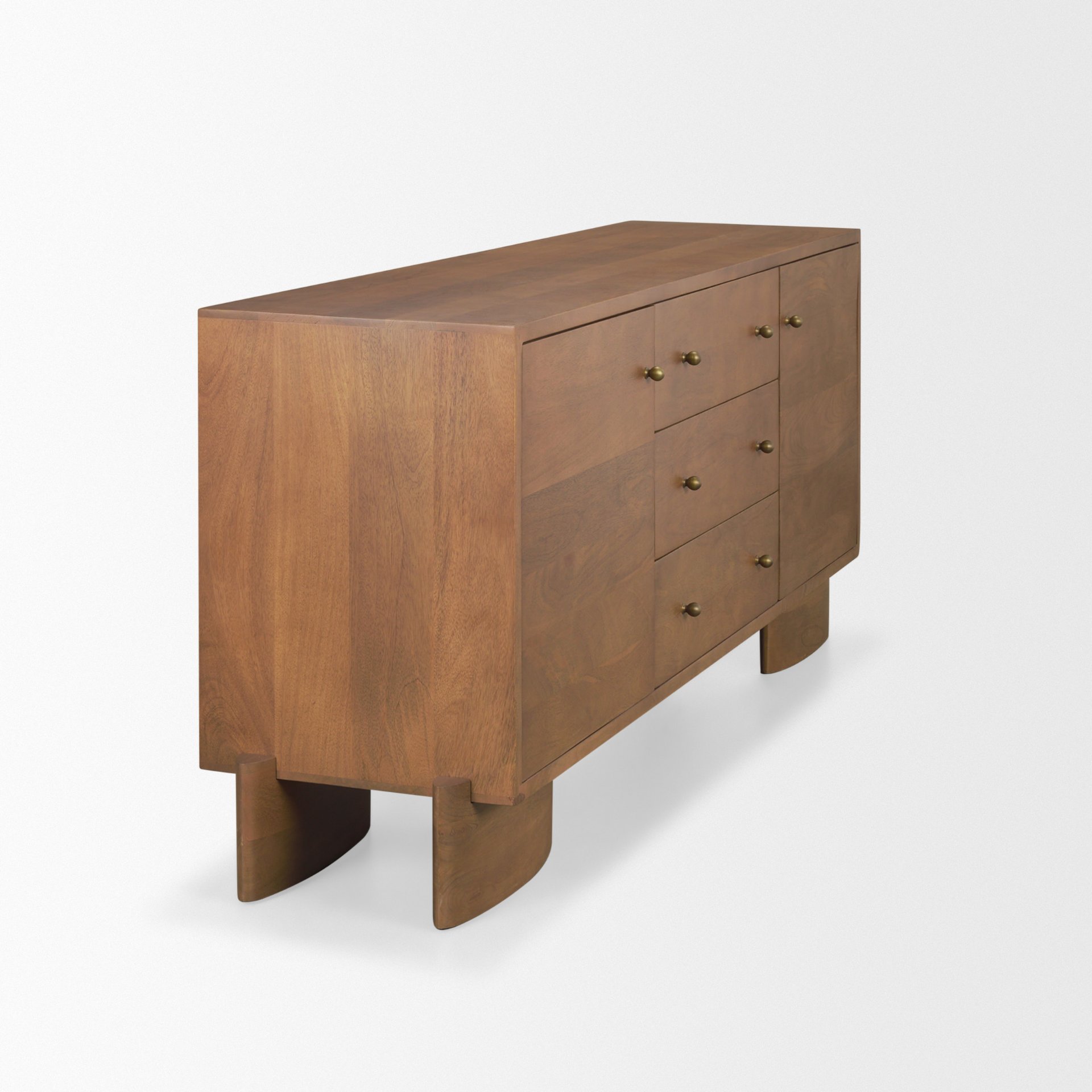 jonan medium brown wood w/ dark aged brass 2 door 3 drawer sideboard