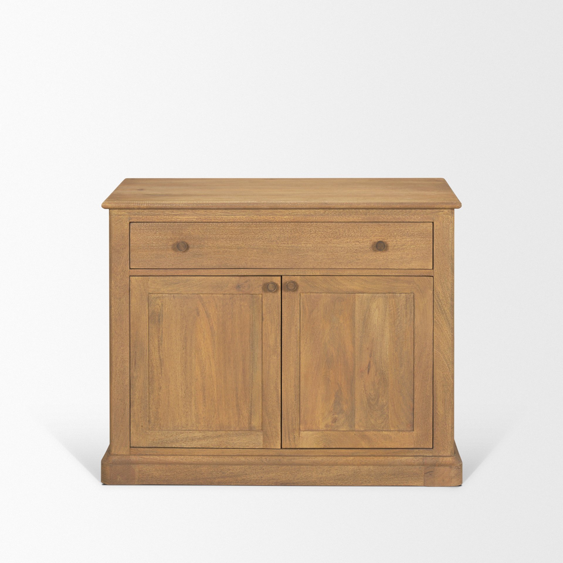 braxton light brown solid wood w/ gunmetal knobs accent cabinet 1 drawer 2 doors