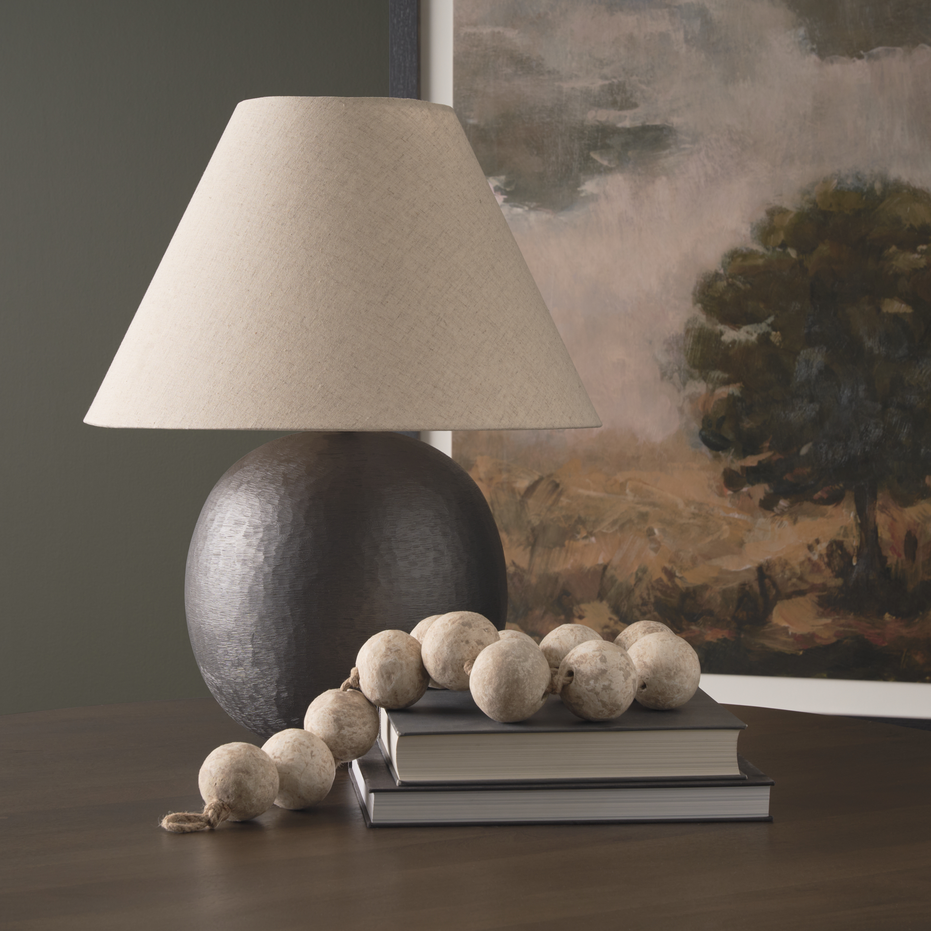 sadiyah black brushed metal w/ beige shade table lamp