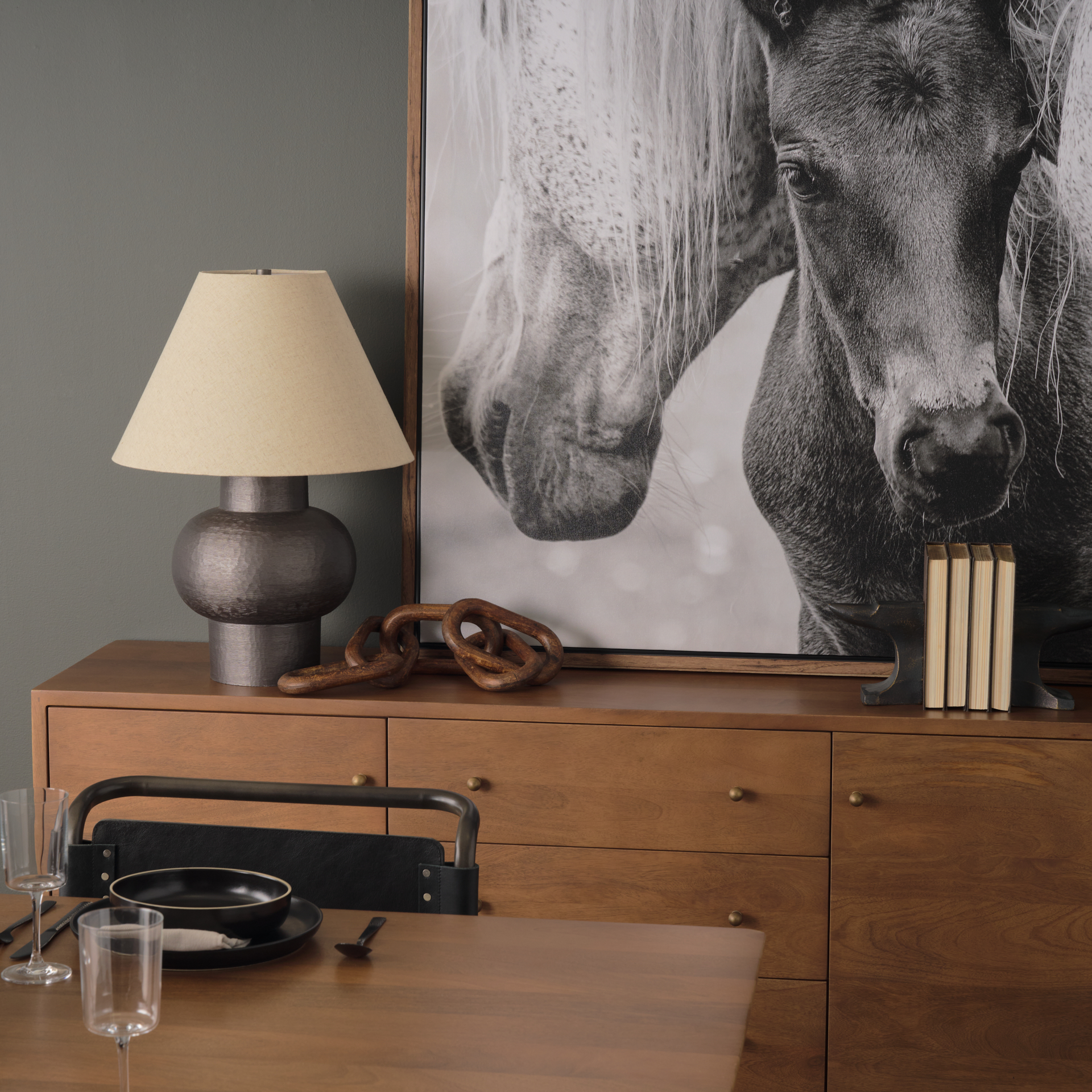 salaah black brushed metal w/ beige shade table lamp