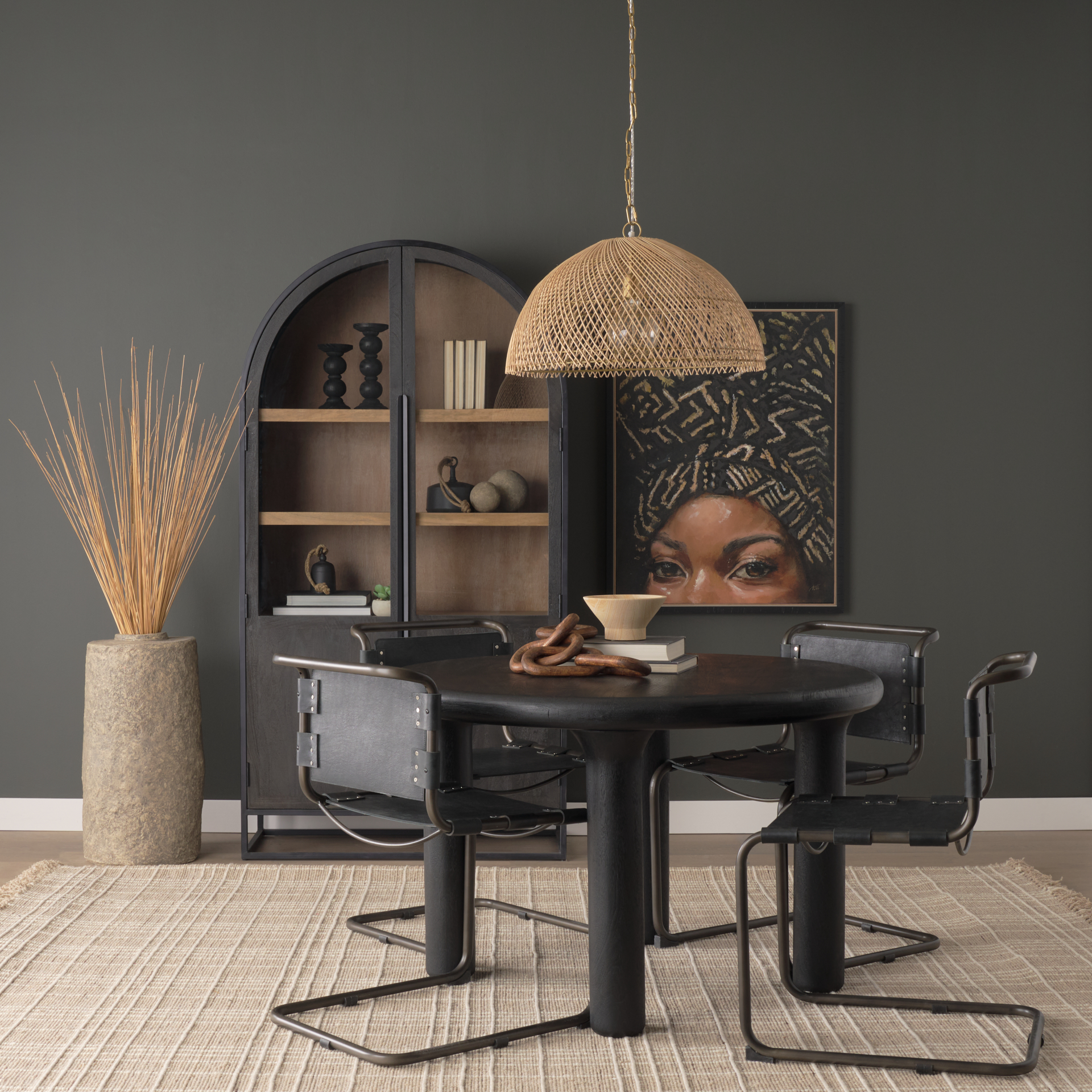 thad 1-light natural woven rattan dome pendant