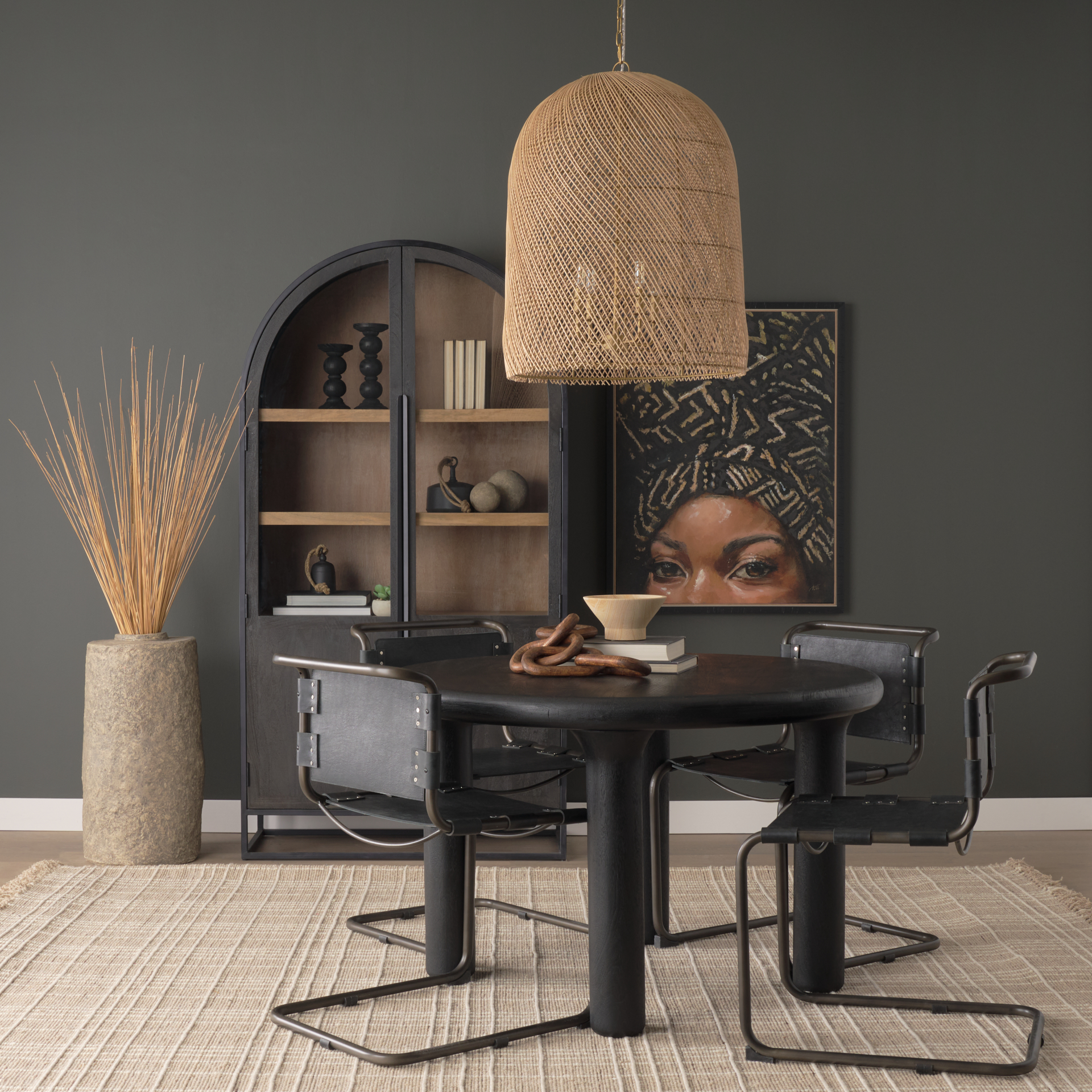 thad 4-light natural woven rattan foyer chandelier