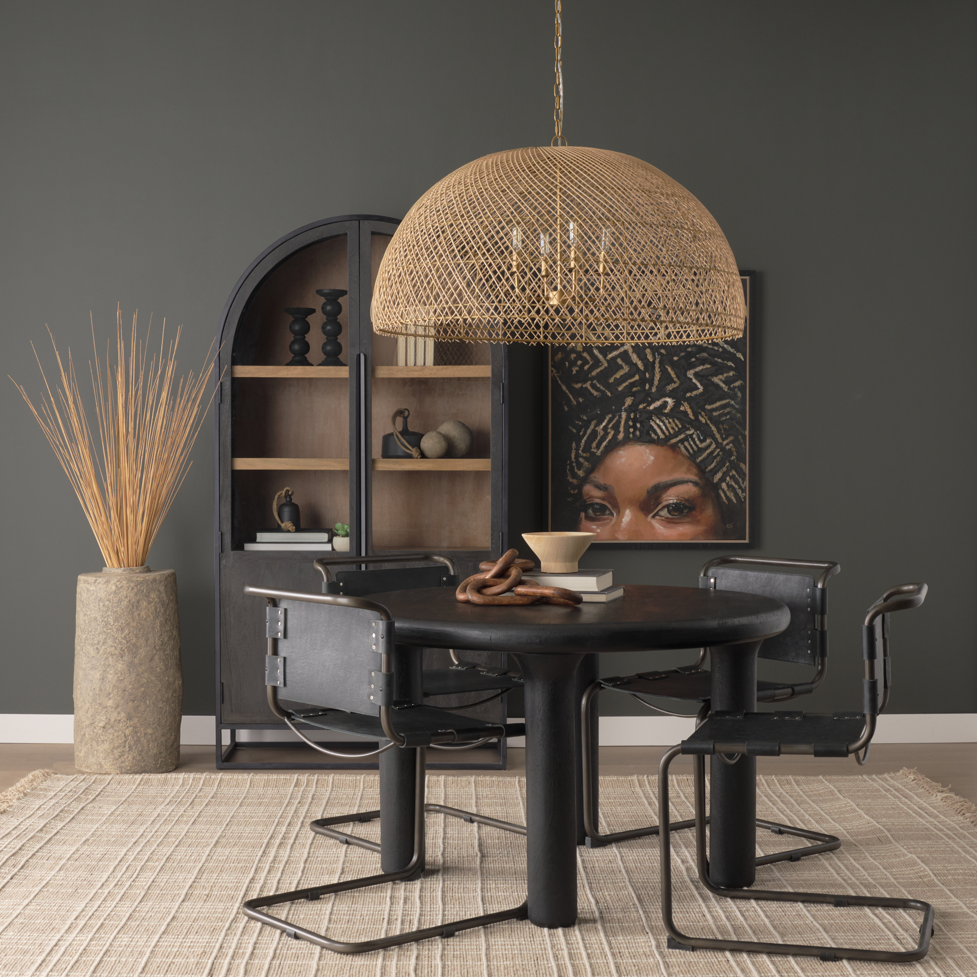 thad 4-light natural woven rattan dome chandelier