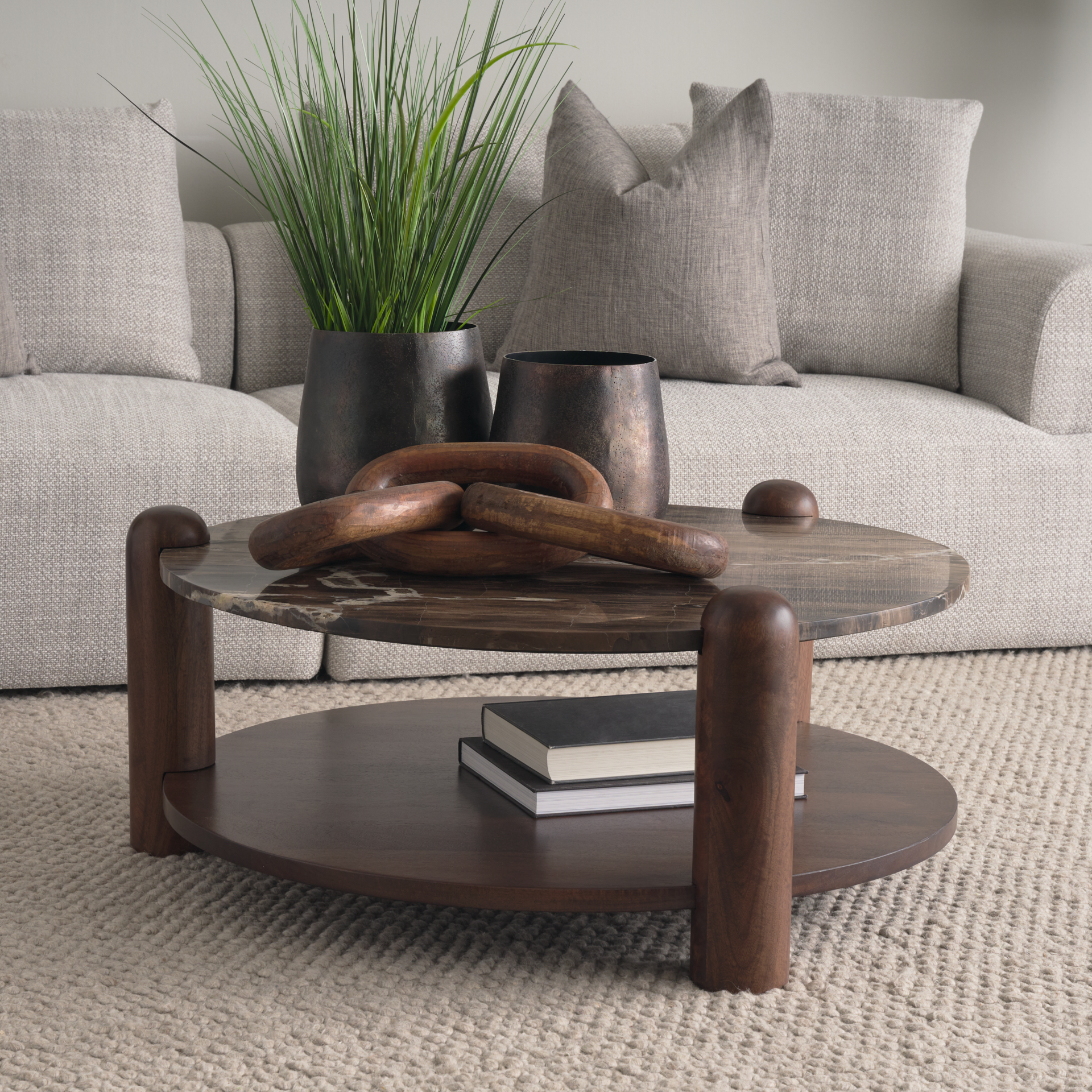 jovia brown mango wood w/ cappuccino marble round coffee table