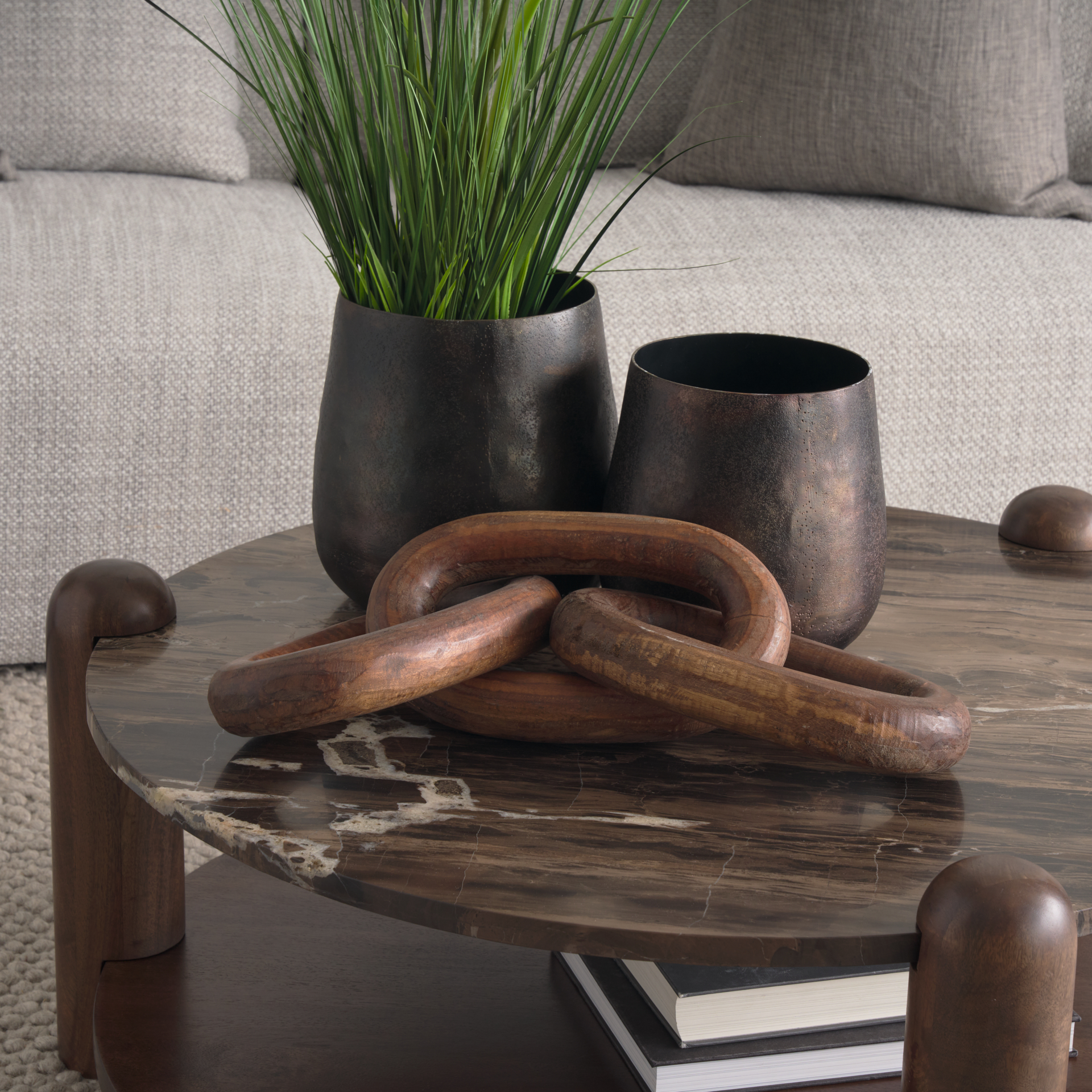 jovia brown mango wood w/ cappuccino marble round coffee table