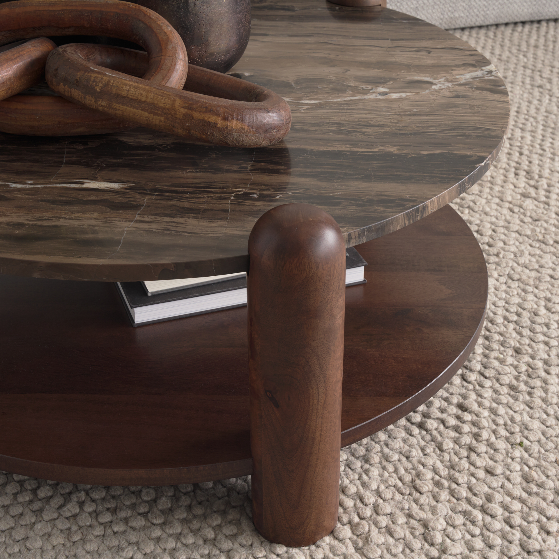 jovia brown mango wood w/ cappuccino marble round coffee table