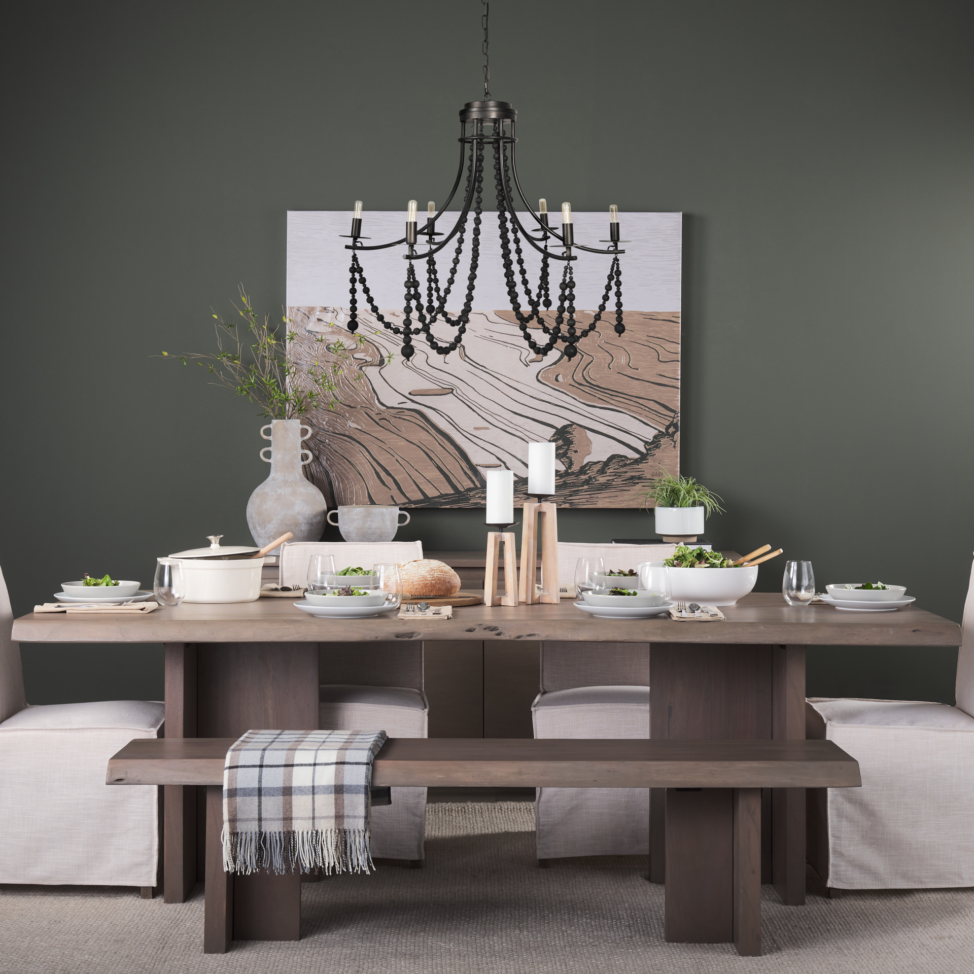 selma black wood bead and metal chandelier