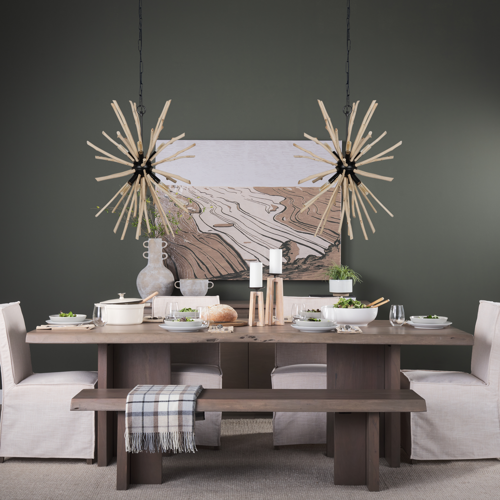 jules 25x25 blonde wood and black metal six bulb chandelier light
