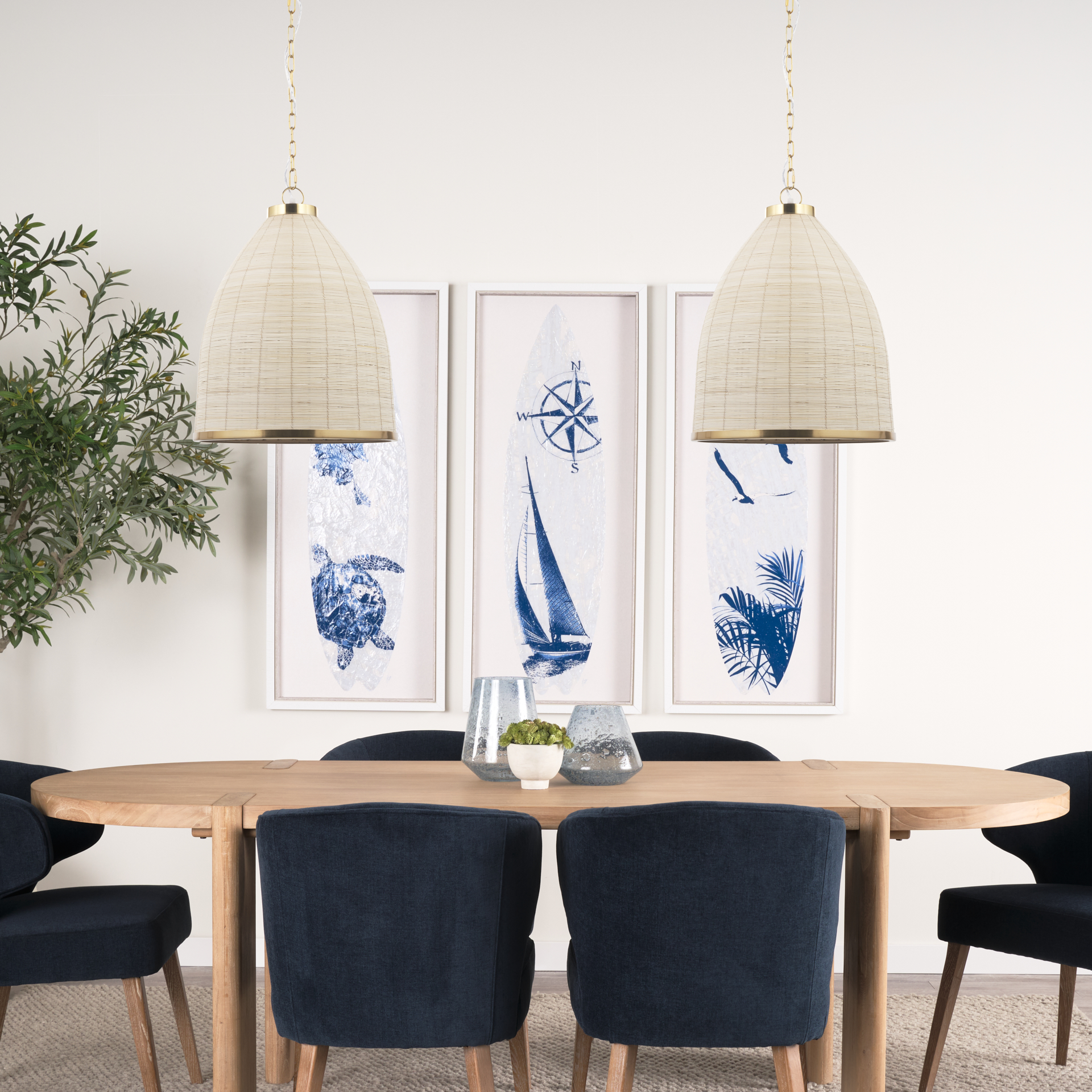saliha cane w/ brass metal pendant light