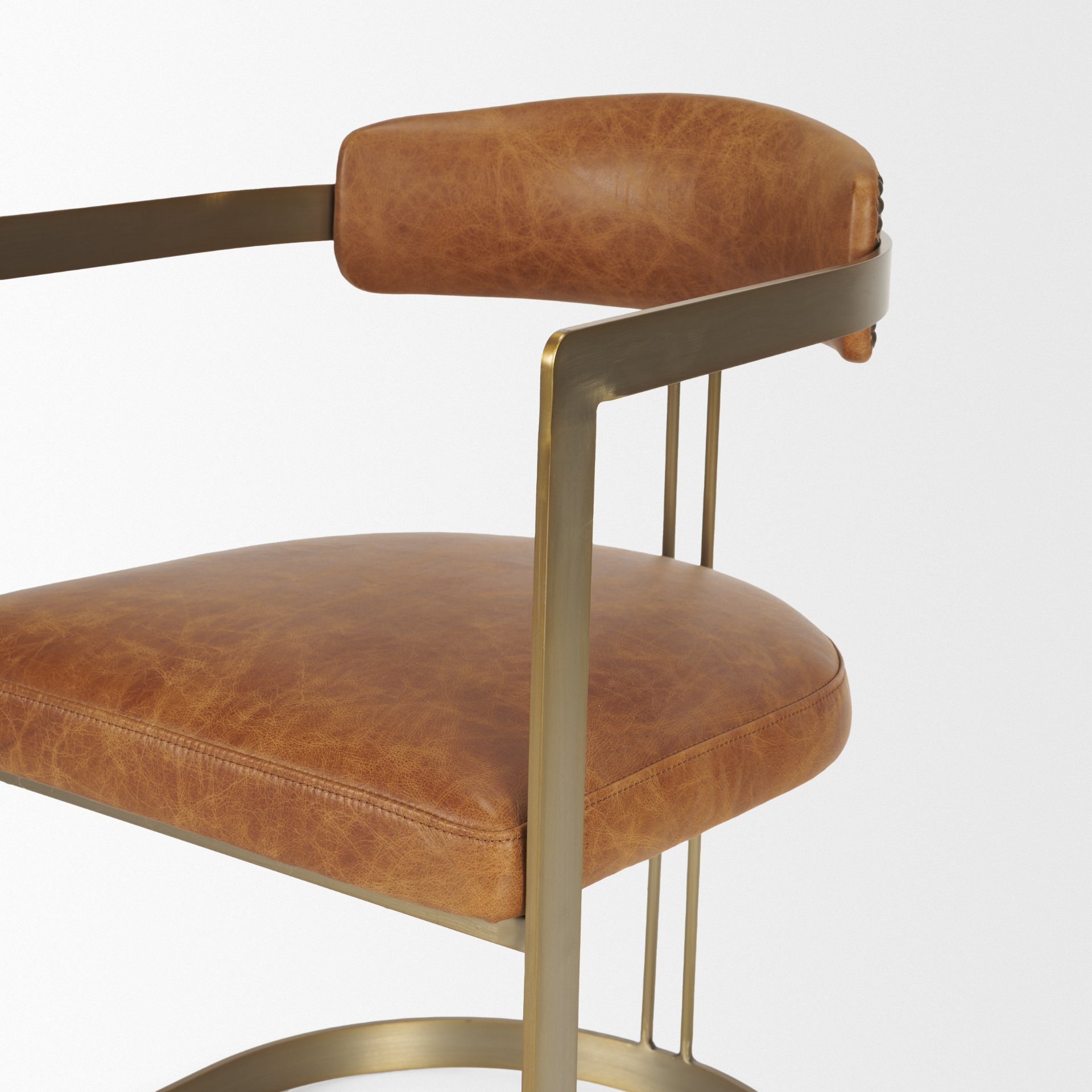 hollyfield i brown leather seat gold iron frame dining chair
