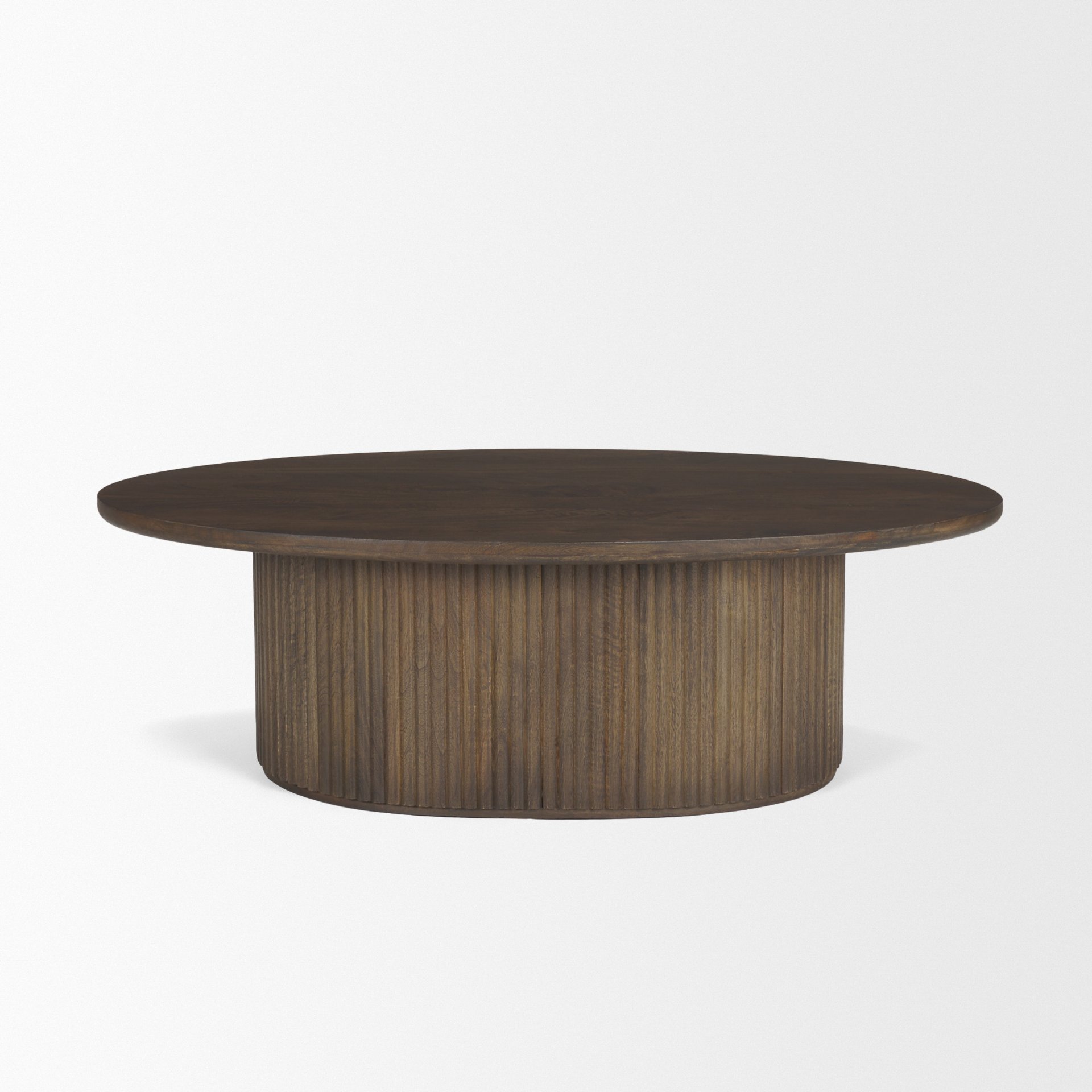 terra 48l x 28w x 15h dark brown wood oval fluted coffee table