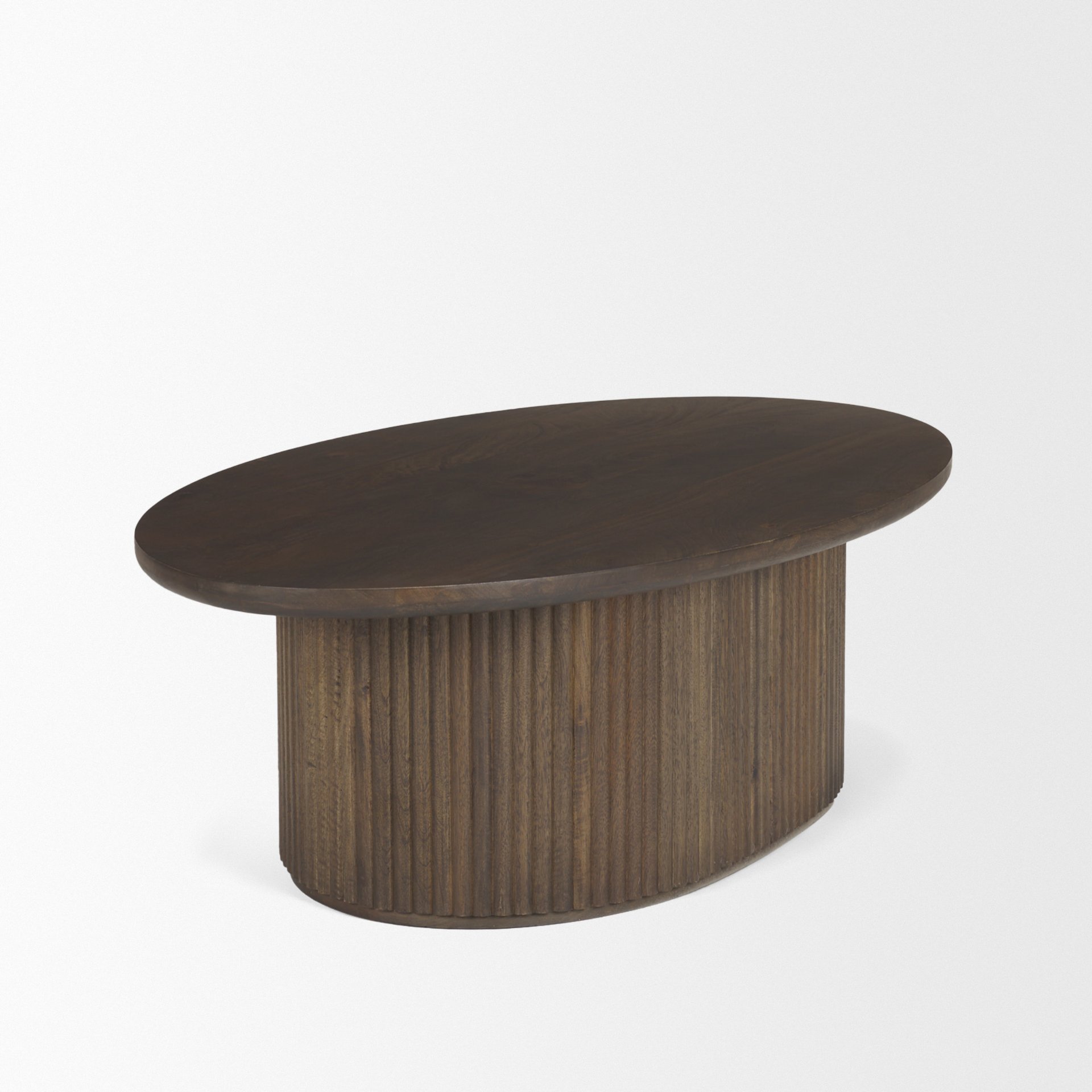 terra 48l x 28w x 15h dark brown wood oval fluted coffee table