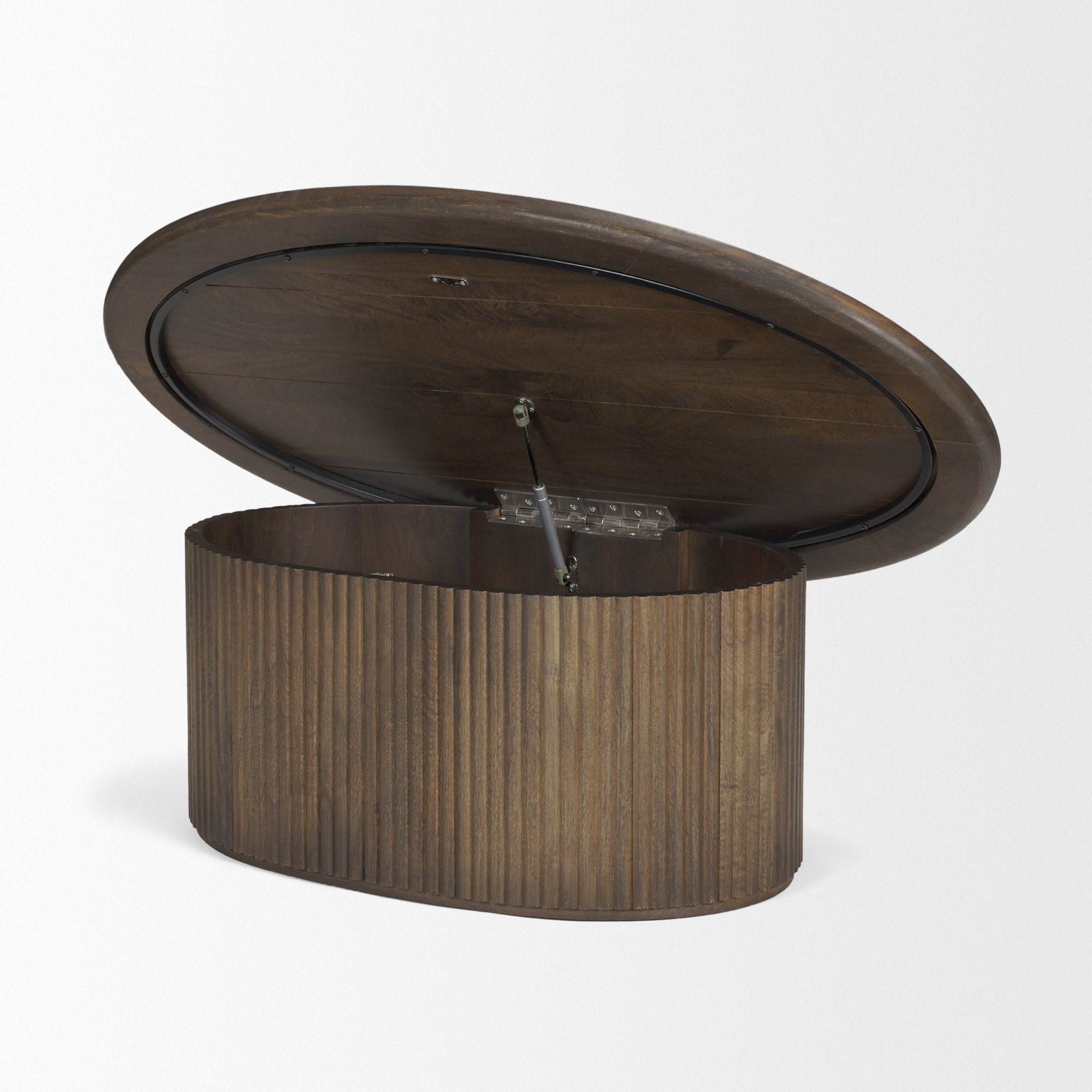 terra 48l x 28w x 15h dark brown wood oval fluted coffee table