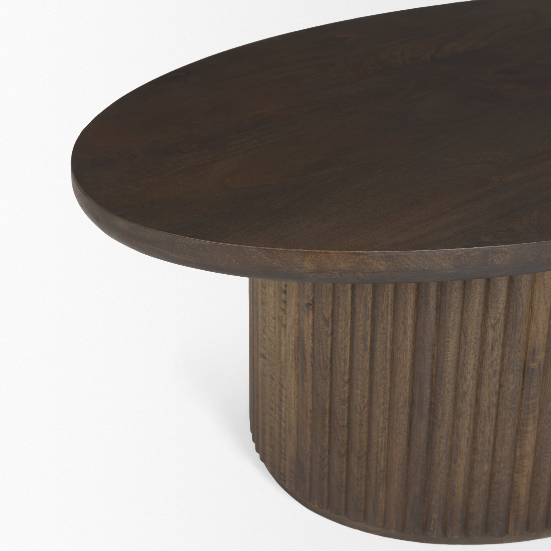 terra 48l x 28w x 15h dark brown wood oval fluted coffee table