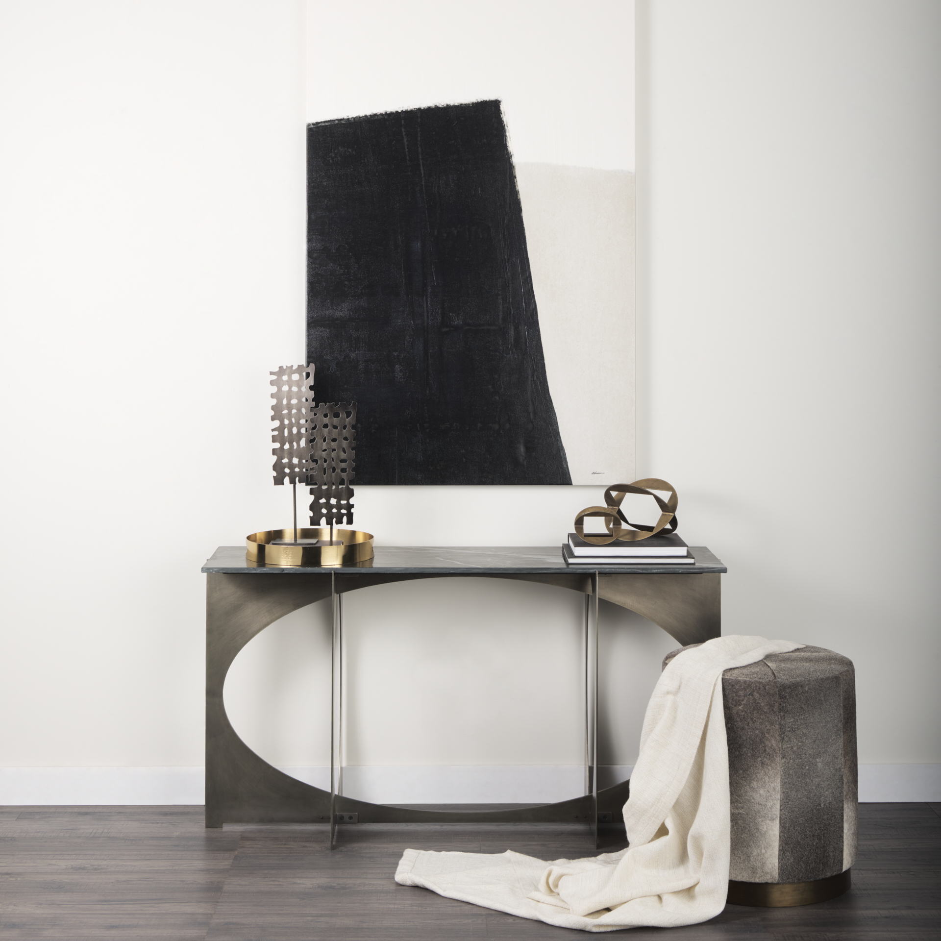 reinhold iv black marble top iron console table