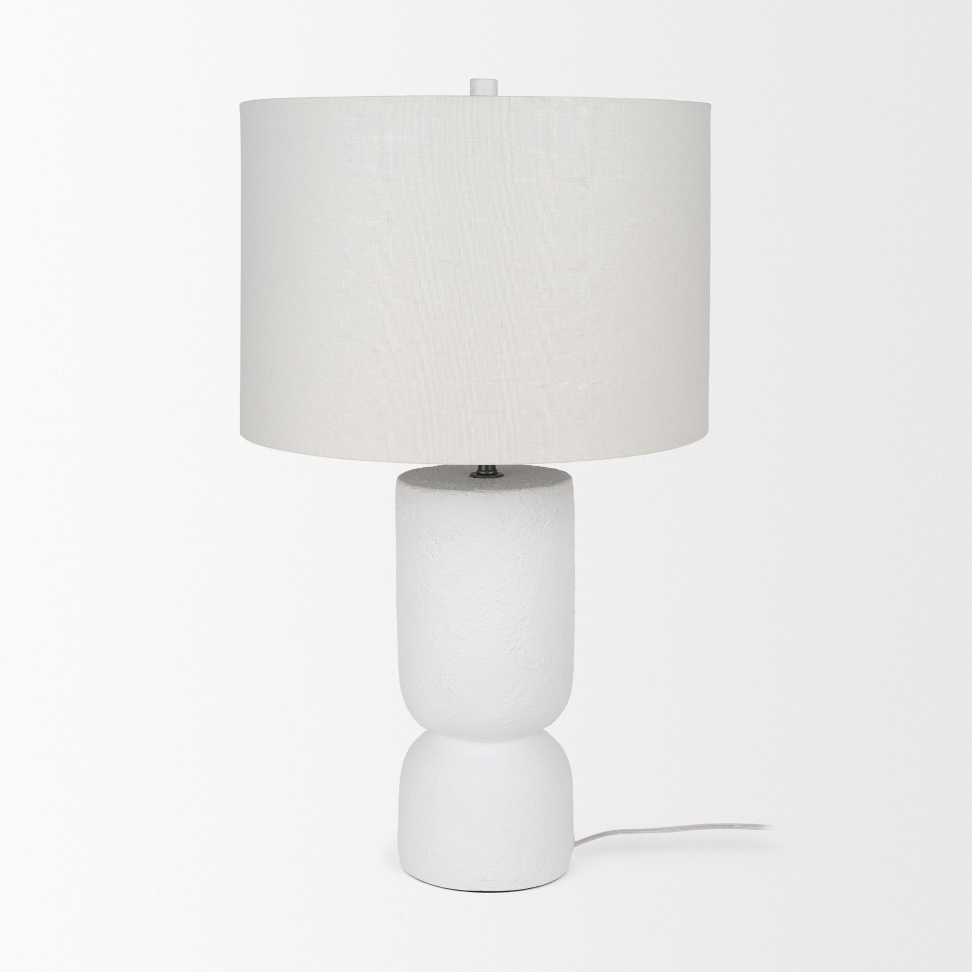 everly 15.0l x 15.0w x 27.5h white cement w/beige shade table lamp
