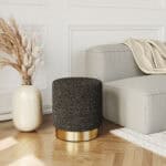 Dark Gray Shearling Ottoman with Stainless Steel Base Ring 6 Dark Gray Shearling Ottoman with Stainless Steel Base Ring