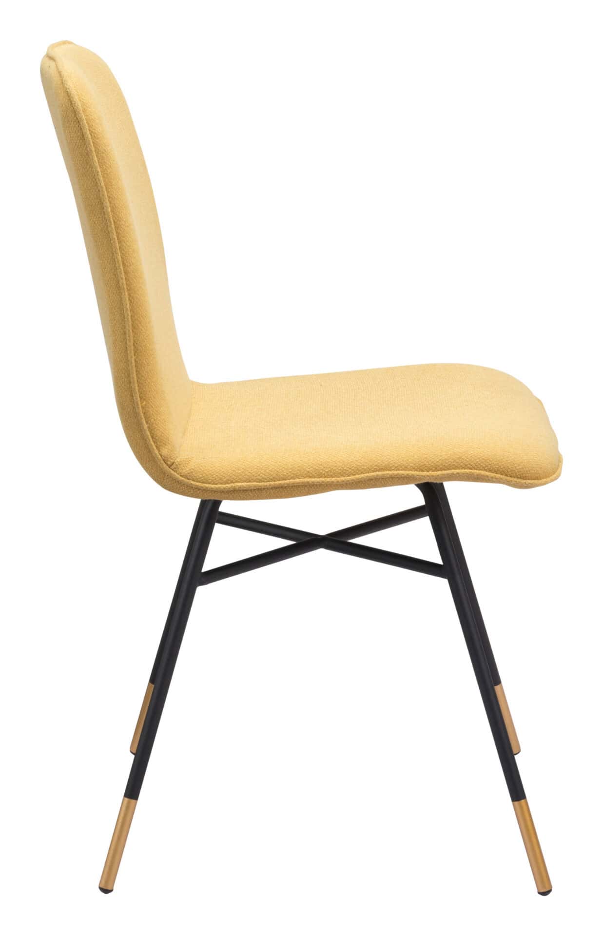Yellow Polyester Upholstered Dining Chair with Gold-Tipped Legs (Set of 2) 4 Yellow Polyester Upholstered Dining Chair with Gold-Tipped Legs (Set of 2) - Image 4