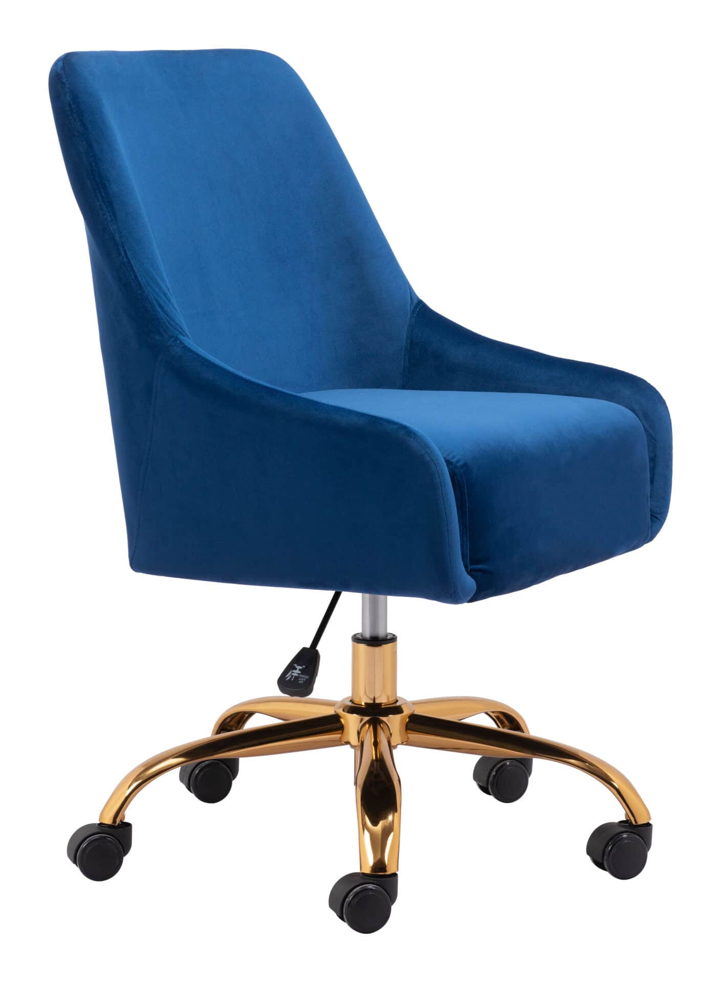 Navy Blue Velvet Office Chair with Gold Base and Adjustable Height 8 Navy Blue Velvet Office Chair with Gold Base and Adjustable Height - Image 8