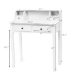 Compact Writing Desk with Removable Hutch and 4 Storage Drawers