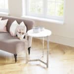 Marble Top Side Table with Cast Aluminum Base in White & Silver