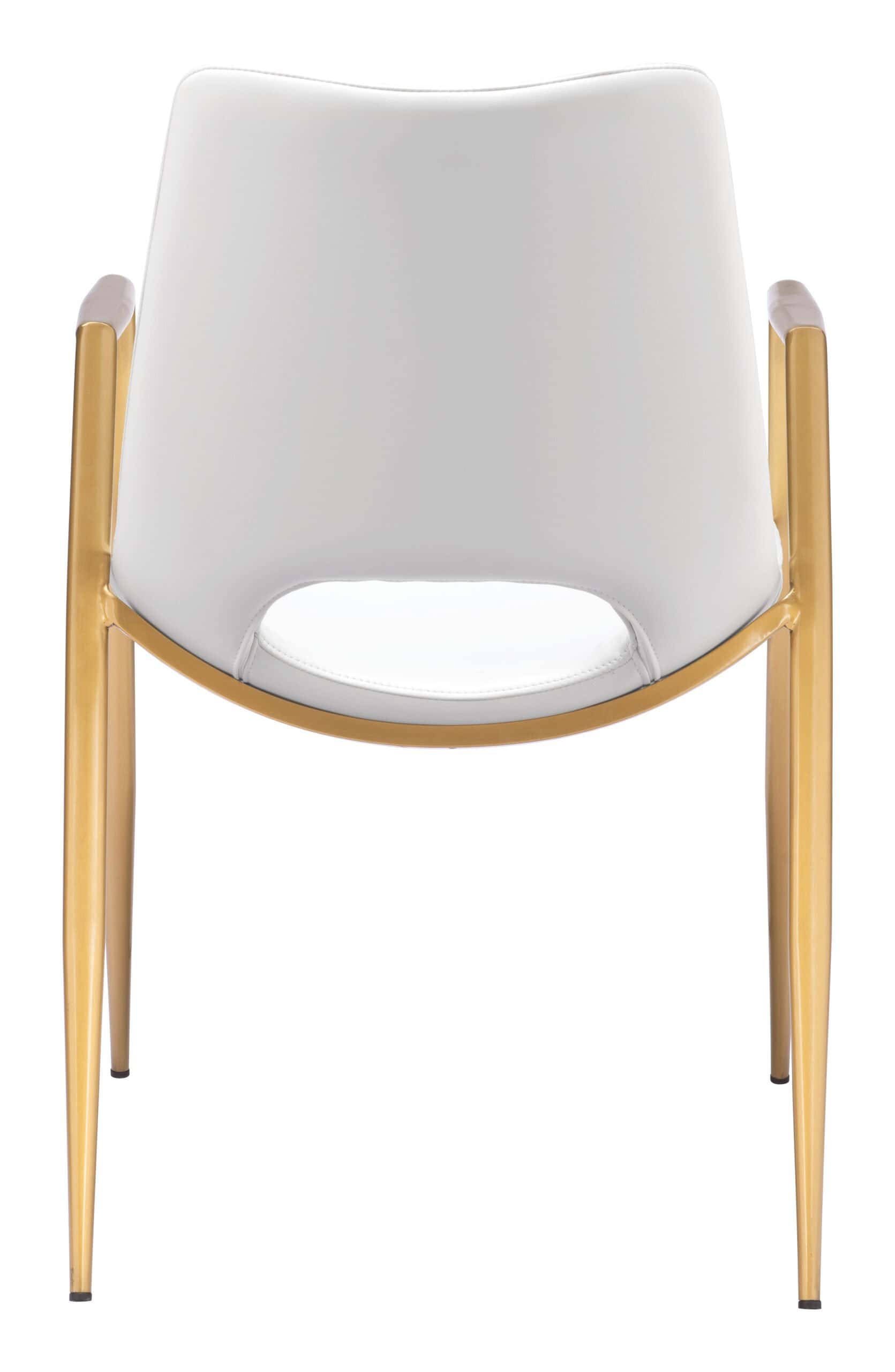 White and Gold Mid-Century Modern Dining Chairs with Armrests (Set of 2)