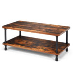 Industrial Coffee Table with Rustic Wood Top and Storage Shelf