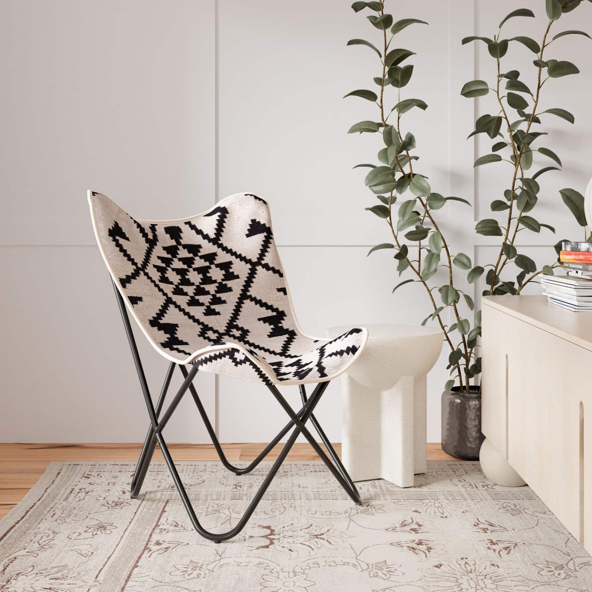 Boho Modern Accent Chair with Cotton Seat and Steel Frame 1 Boho Modern Accent Chair with Cotton Seat and Steel Frame