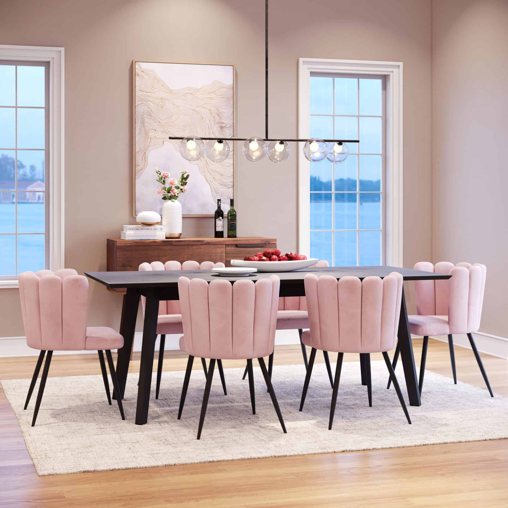 Matte Black Steel Ceiling Lamp with Clear Glass Shades (6 Bulbs) 2 Matte Black Steel Ceiling Lamp with Clear Glass Shades (6 Bulbs) - Image 2