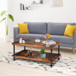 Industrial Coffee Table with Rustic Wood Top and Storage Shelf