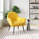 Yellow Velvet Boho Accent Chair with Powder Coated Steel Legs 9 Yellow Velvet Boho Accent Chair with Powder Coated Steel Legs